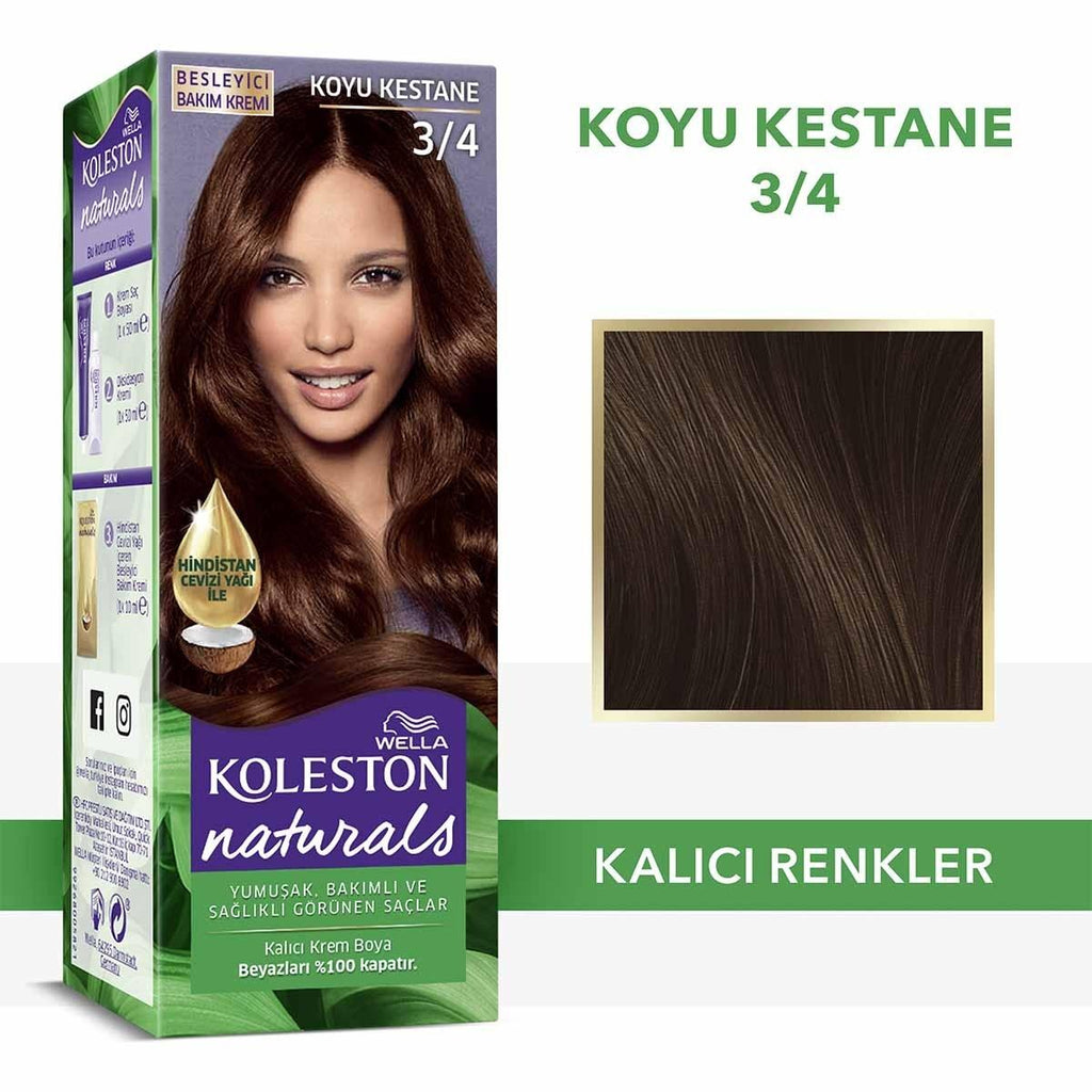 Wella Koleston Naturals Dark Brown Hair Dye - Perfect Gray Coverage & Coconut Oil Nourishment for Intense Color