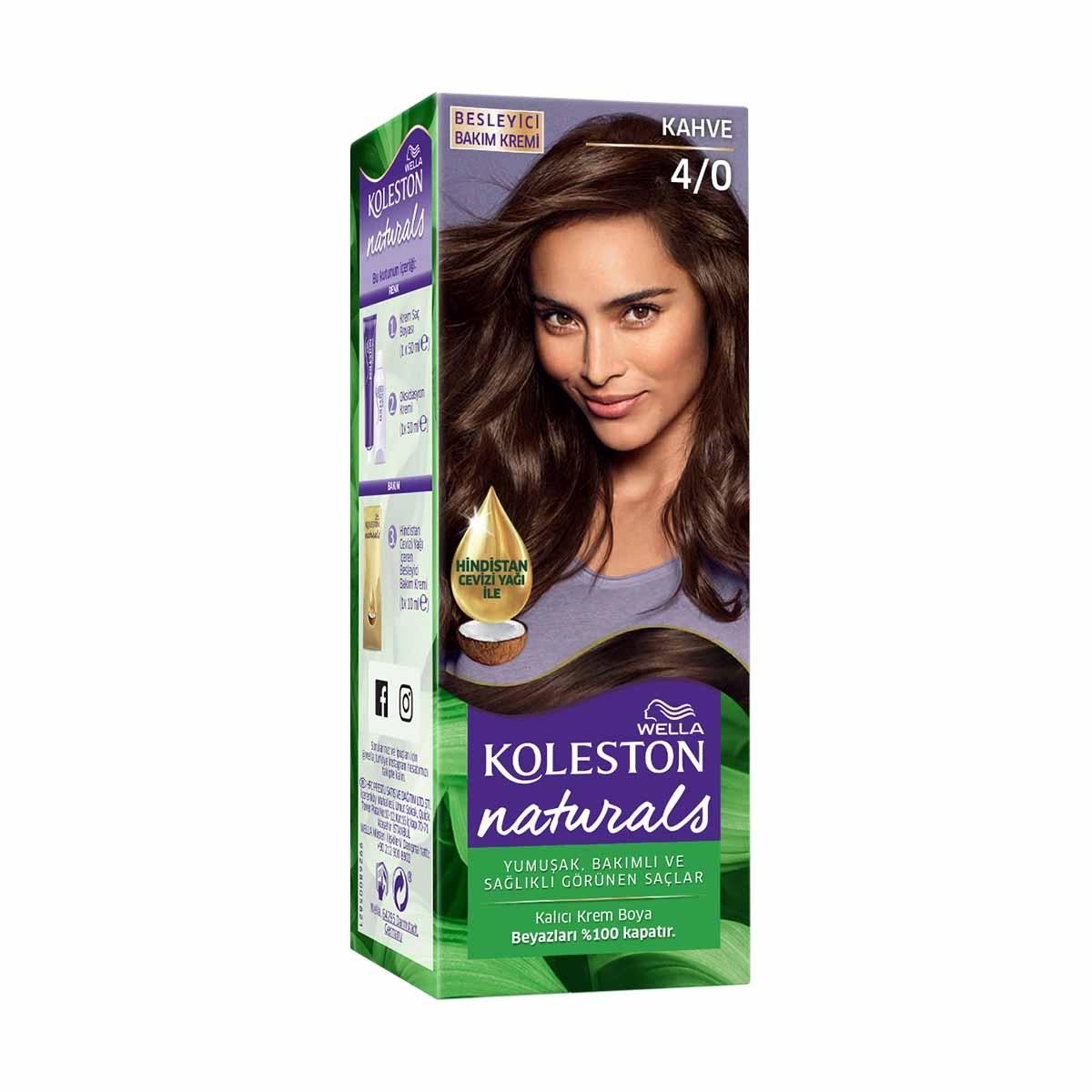 Wella Koleston Naturals 4/0 Coffee Brown Hair Dye: Intense Color, Gray Coverage, Coconut Oil, Permanent Hair Color