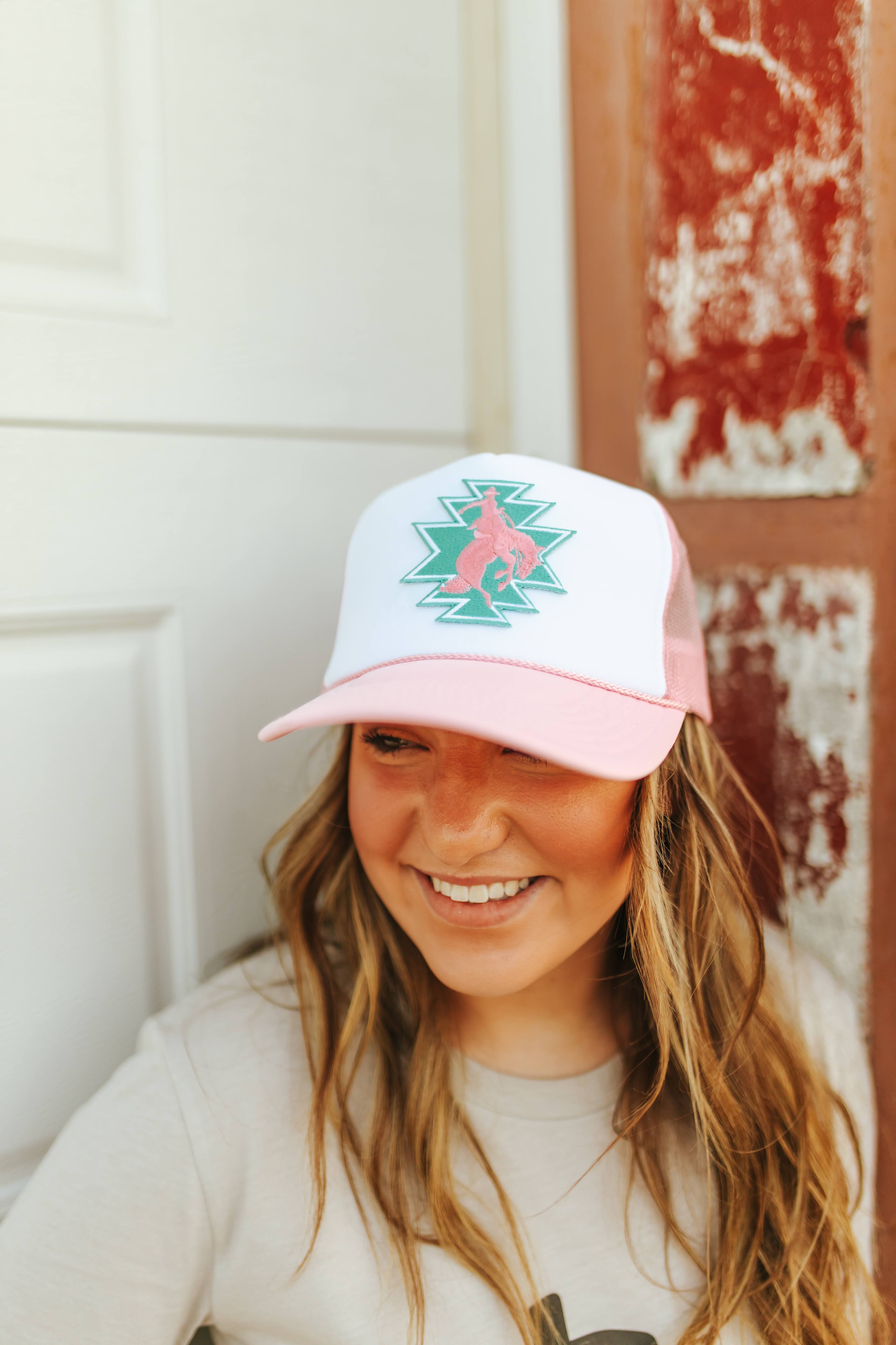 Wild Junkie Aztec Bucking Bronco Patch Trucker Hat — lifestyle context