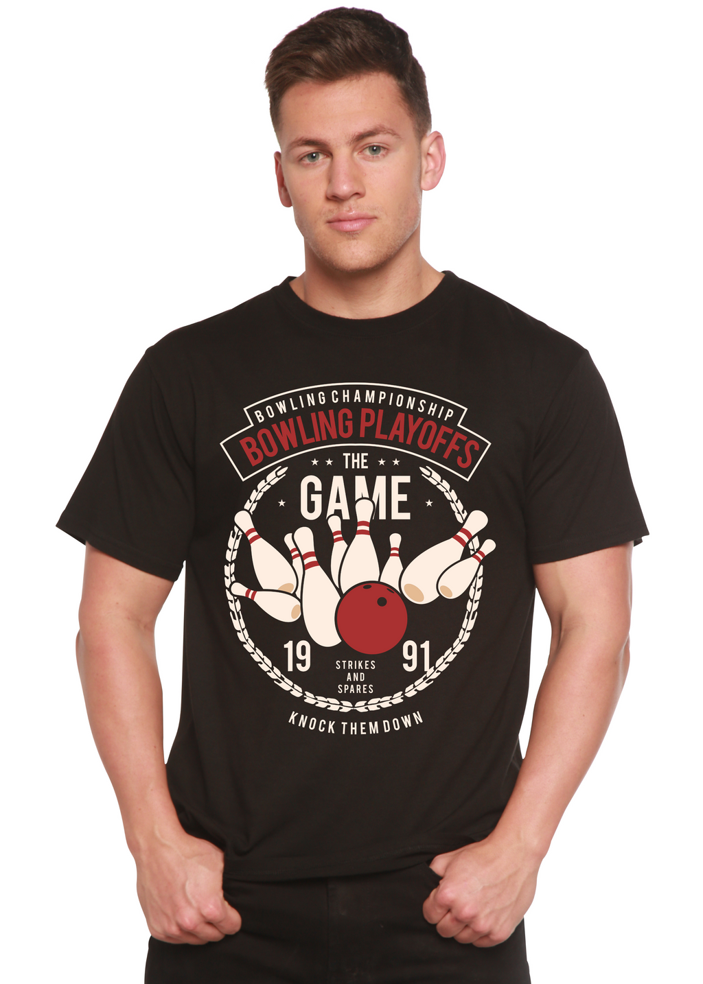 Spun Bamboo Bowling Playoffs Men's Bamboo Viscose/Organic Cotton Short Sleeve Graphic T-Shirt — main product shot