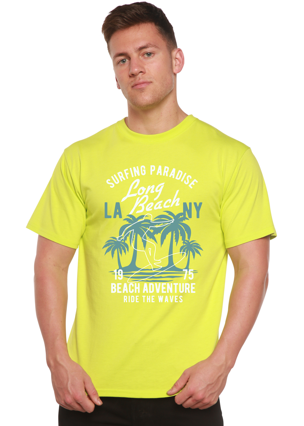 Spun Bamboo Beach Adventure Men's Bamboo Viscose/Organic Cotton Short Sleeve Graphic T-Shirt — size reference