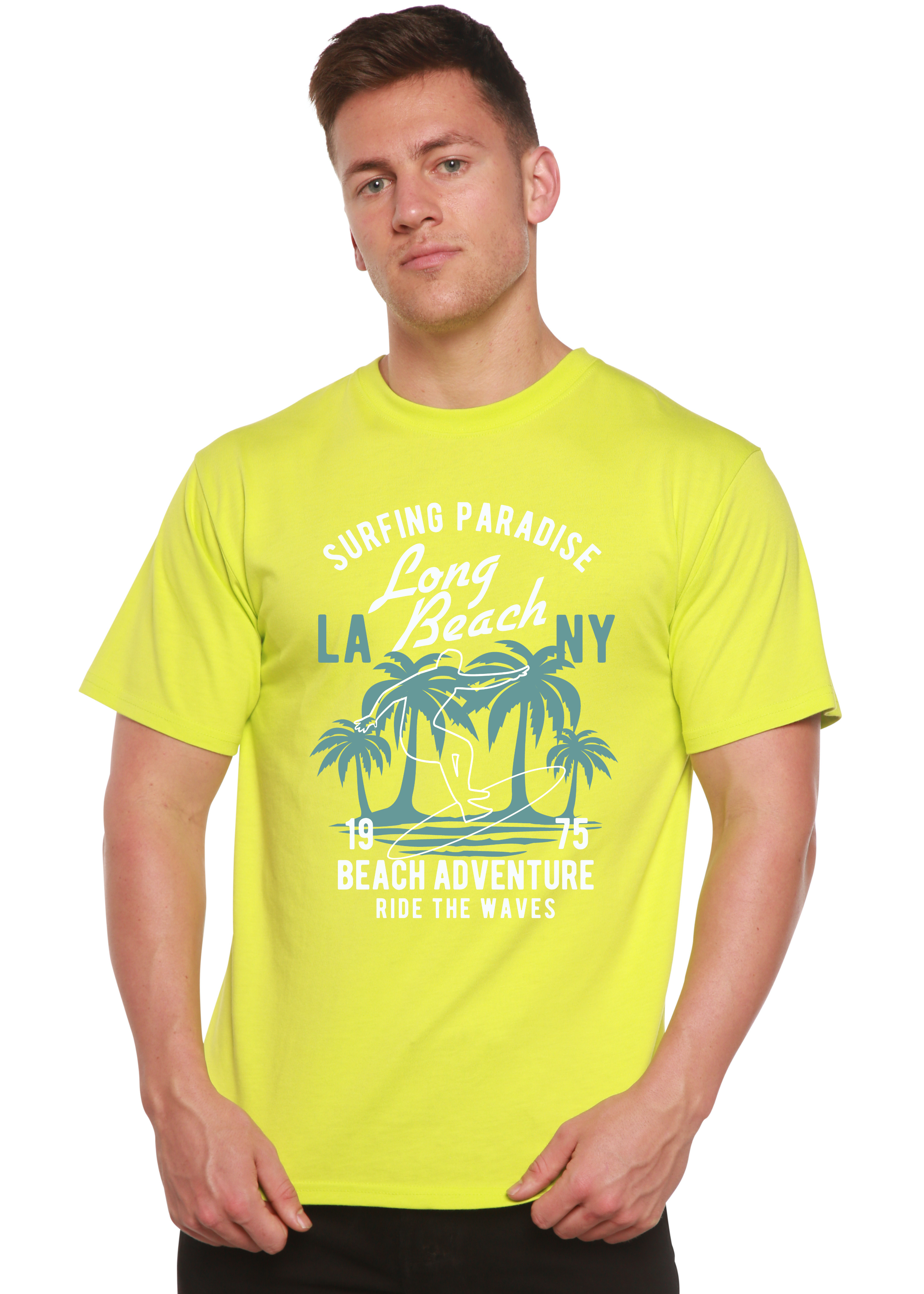Spun Bamboo Beach Adventure Men's Bamboo Viscose/Organic Cotton Short Sleeve Graphic T-Shirt — size reference
