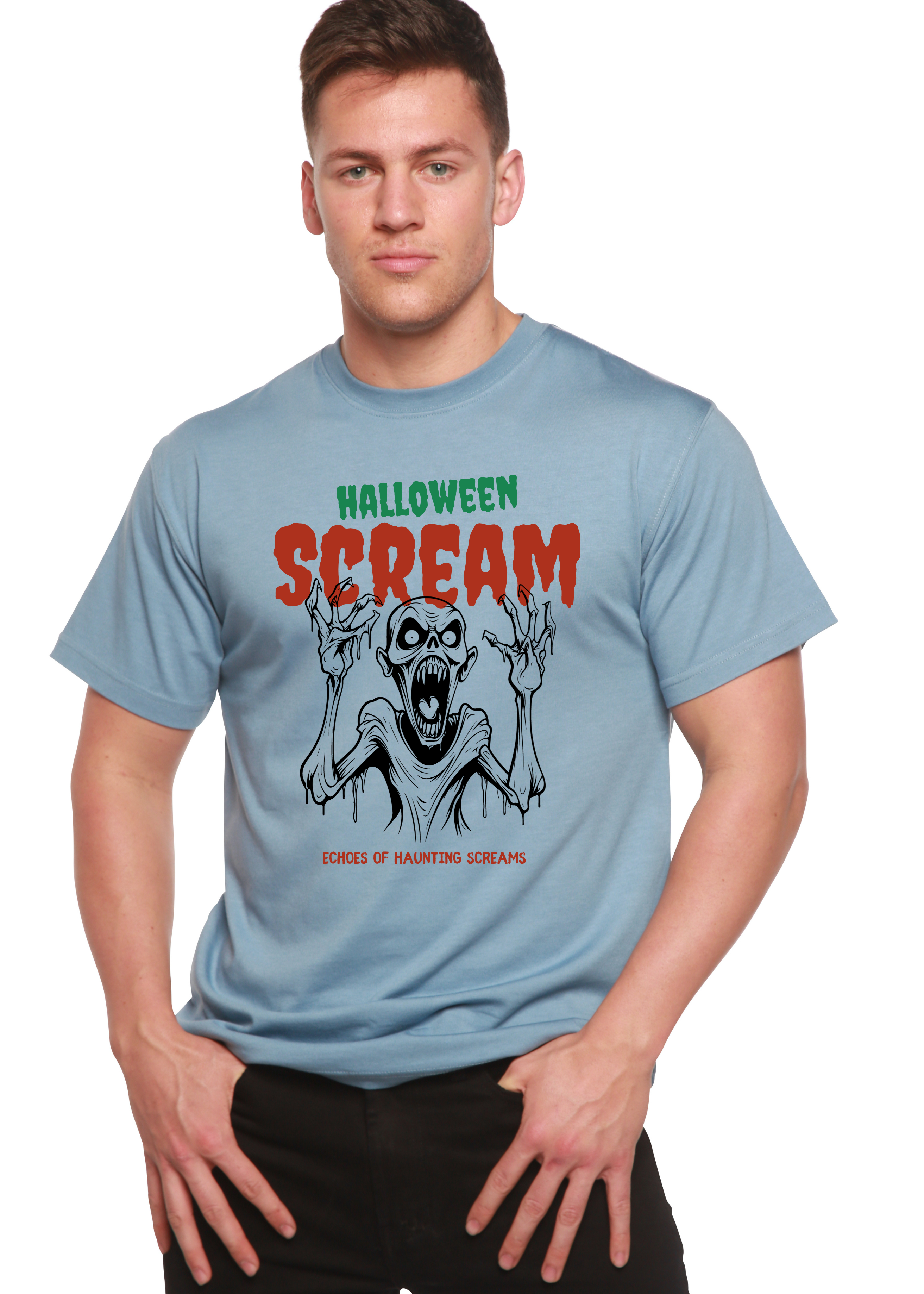 Spun Bamboo Halloween Scream Men's Bamboo Viscose/Organic Cotton Short Sleeve Graphic T-Shirt — alternative angle