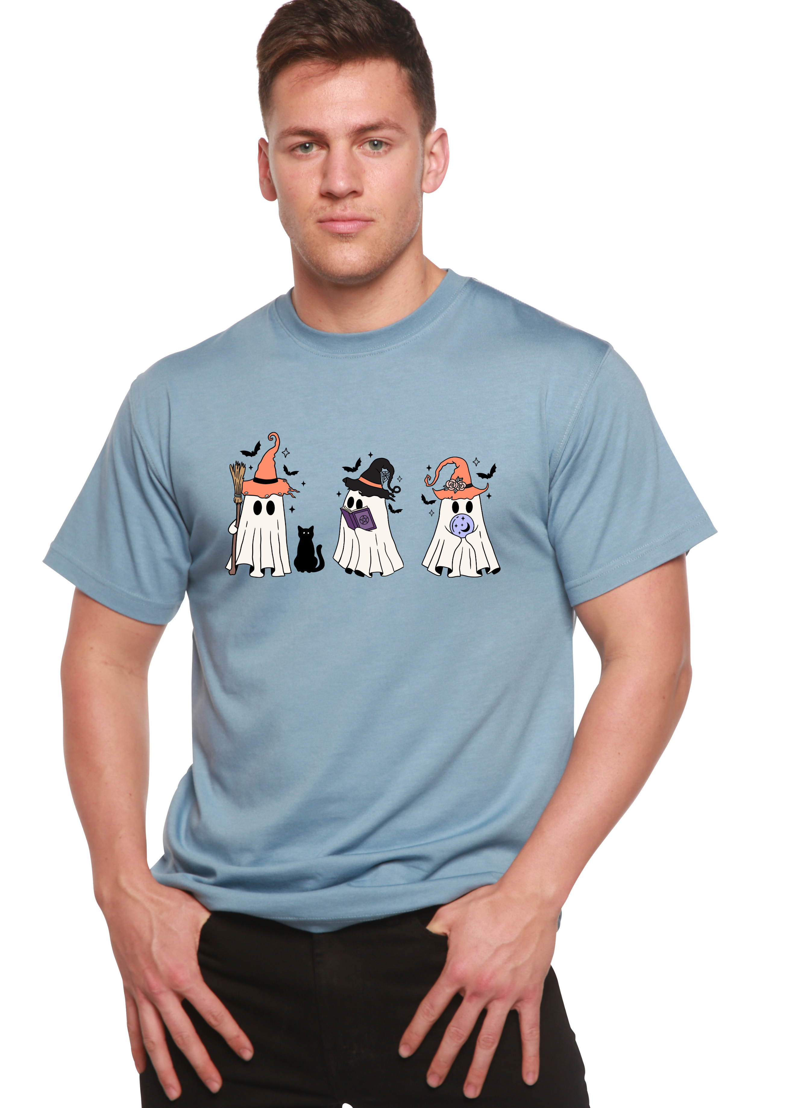 Spun Bamboo Halloween Boo Men's Bamboo Viscose/Organic Cotton Short Sleeve Graphic T-Shirt — in-use photo