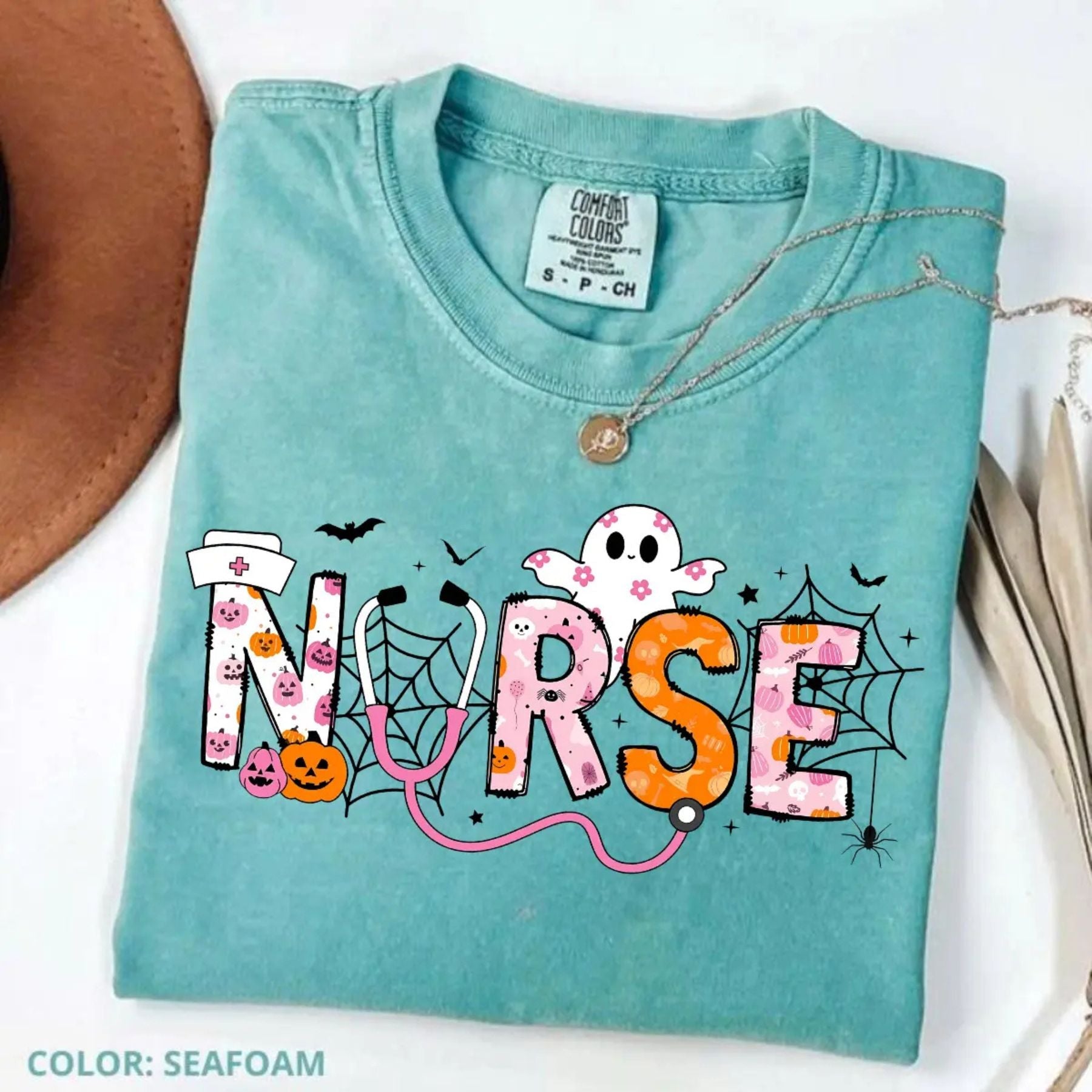 Pasimax Comfort Colors Spooky Nurse Halloween Shirt — alternative angle