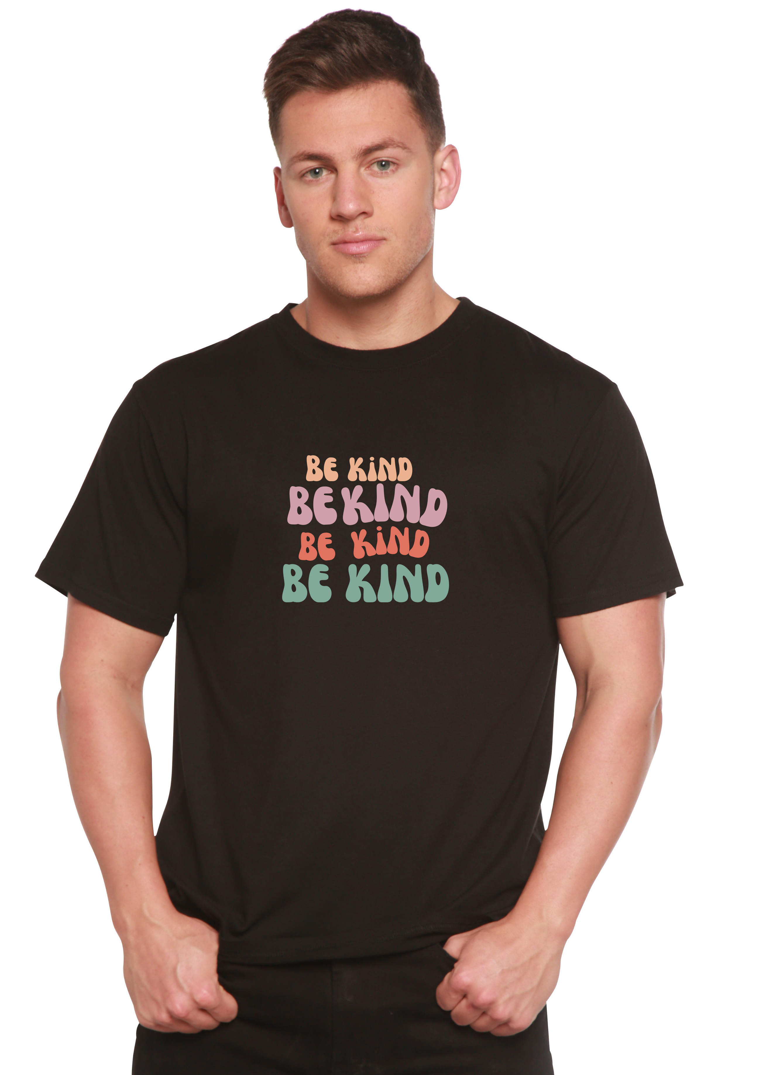 Spun Bamboo Be Kind Men's Bamboo Viscose/Organic Cotton Short Sleeve Graphic T-Shirt — detail close-up
