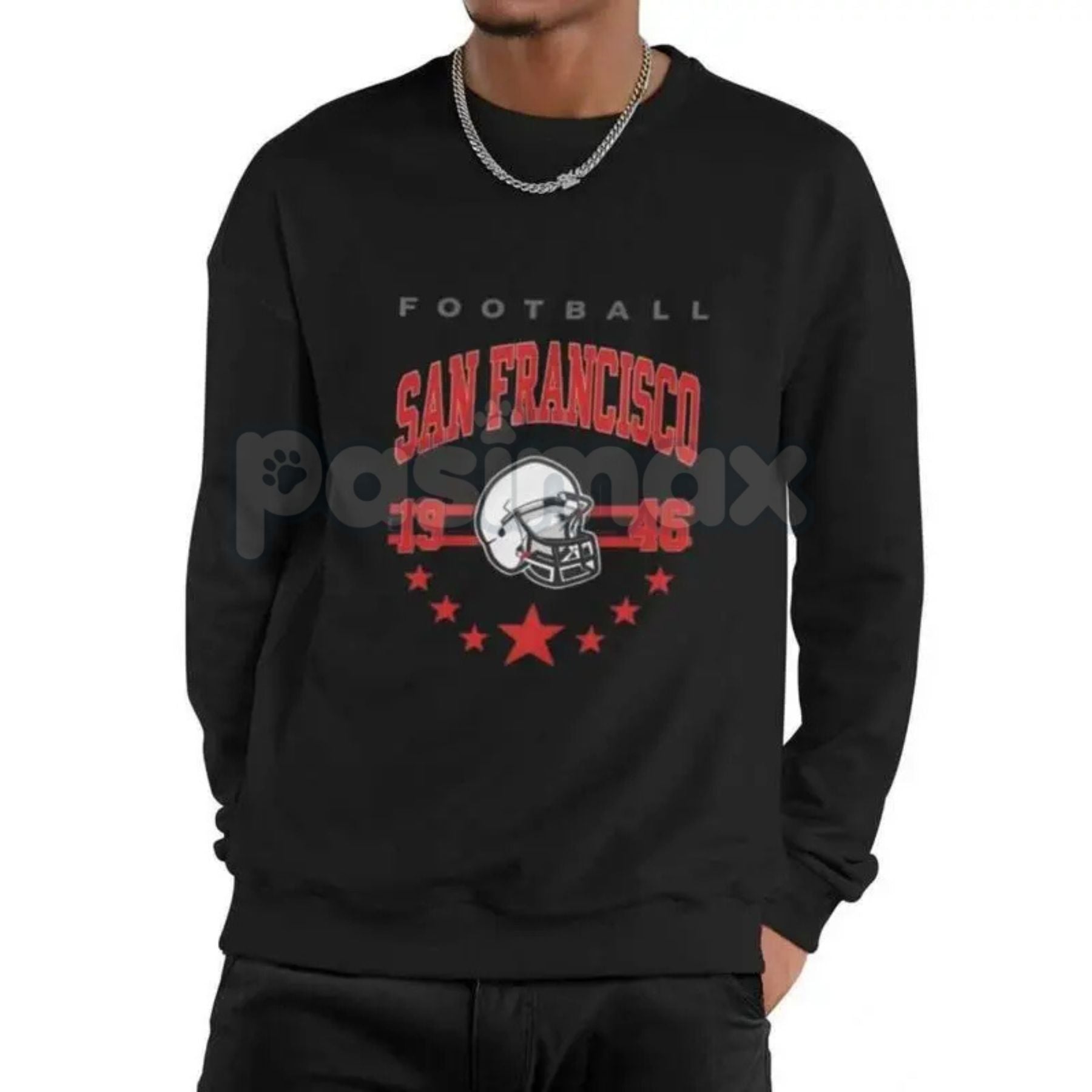 Pasimax 90s All Team Football Sweatshirt – Vintage 1960s Retro Fan Crewneck — alternative angle