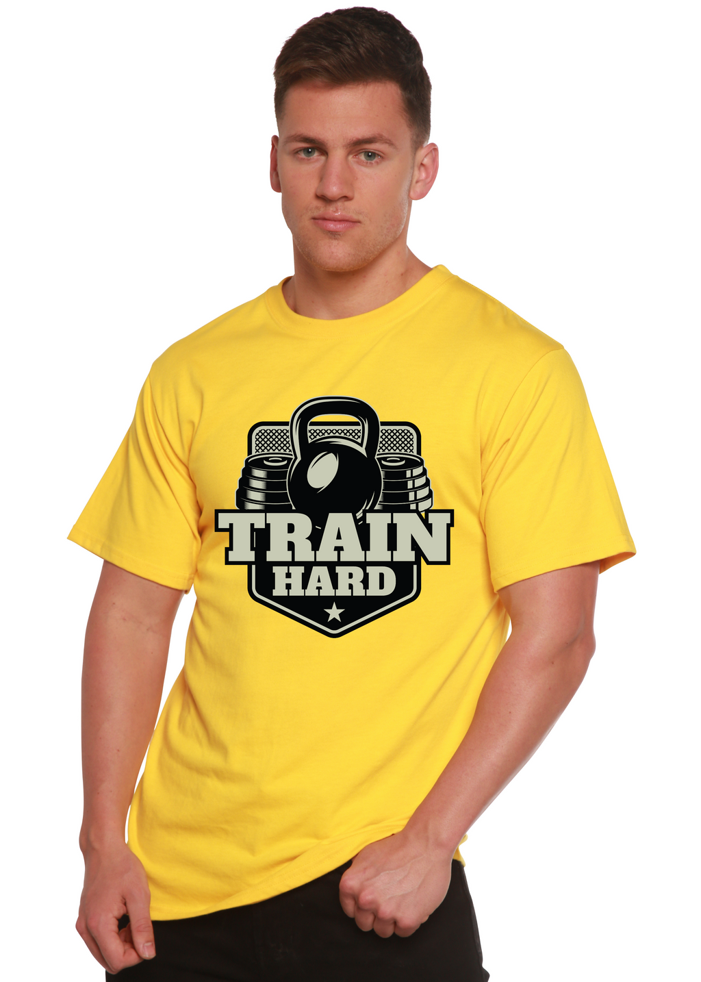 Spun Bamboo Train Hard Men's Bamboo Viscose/Organic Cotton Short Sleeve Graphic T-Shirt — alternative angle