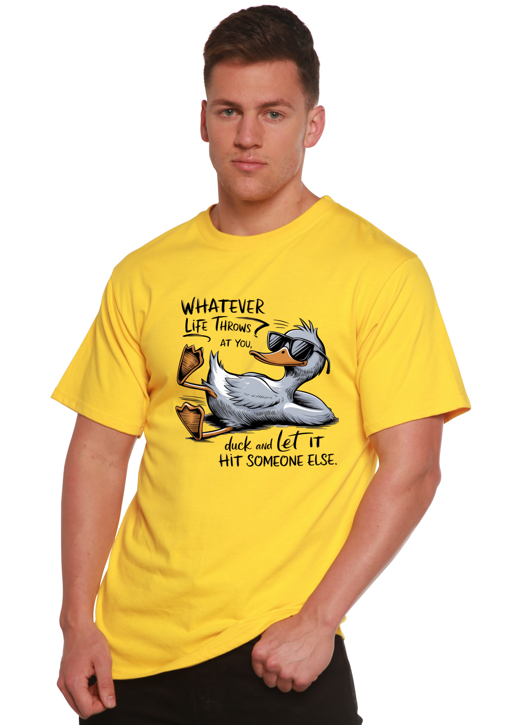 Spun Bamboo Whatever Life Throws at You Funny Unisex Bamboo/Cotton Graphic T-Shirt — back view
