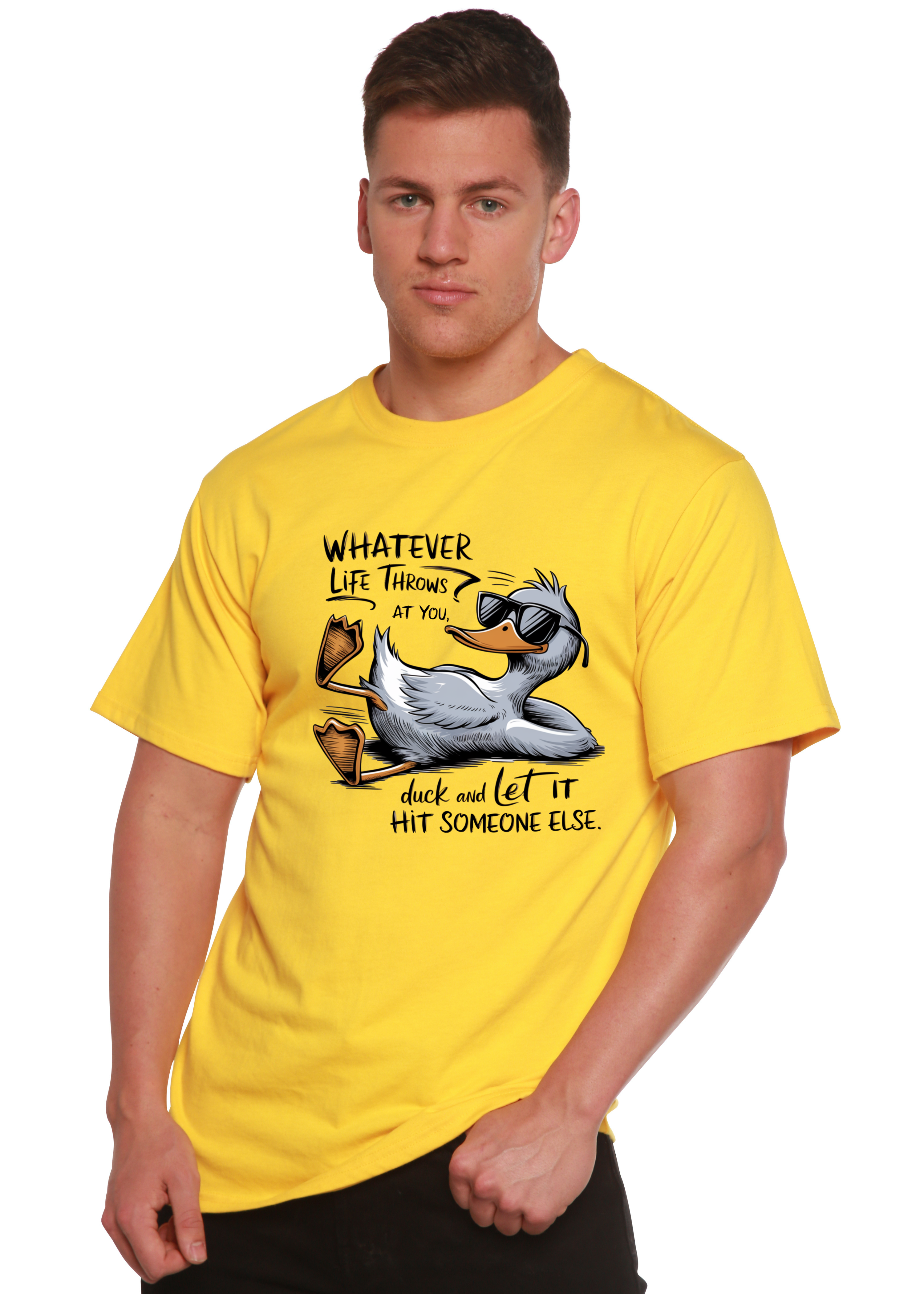 Spun Bamboo Whatever Life Throws at You Funny Unisex Bamboo/Cotton Graphic T-Shirt — back view