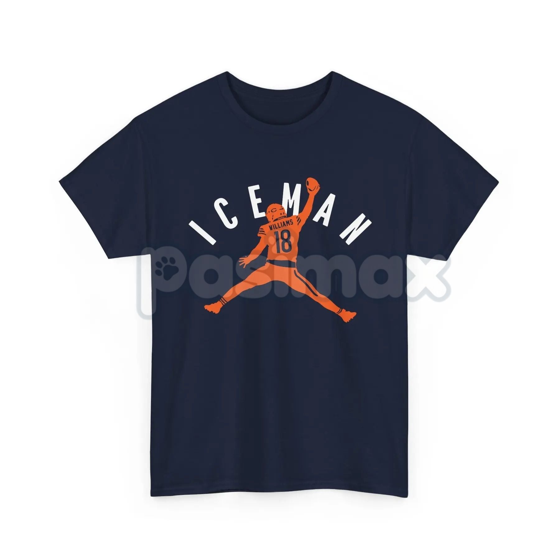Pasimax Chicago Jumpman Caleb "Iceman" Williams – QB1 Football Cotton Unisex T-Shirt, Sweatshirt & Hoodie — detail close-up