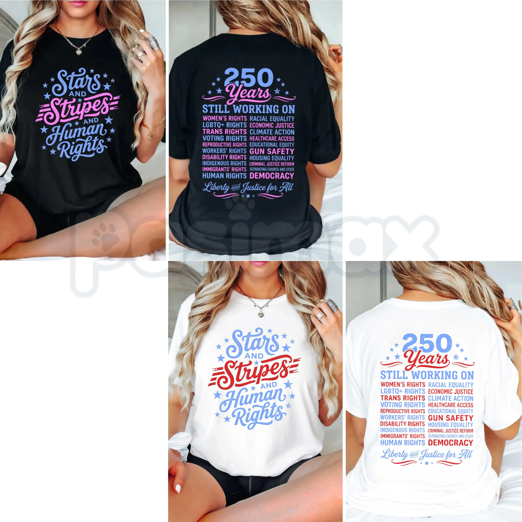 "Stars and Stripes and Human Rights" T-Shirt – America 250th Anniversary Social Justice Patriotic Graphic Tee