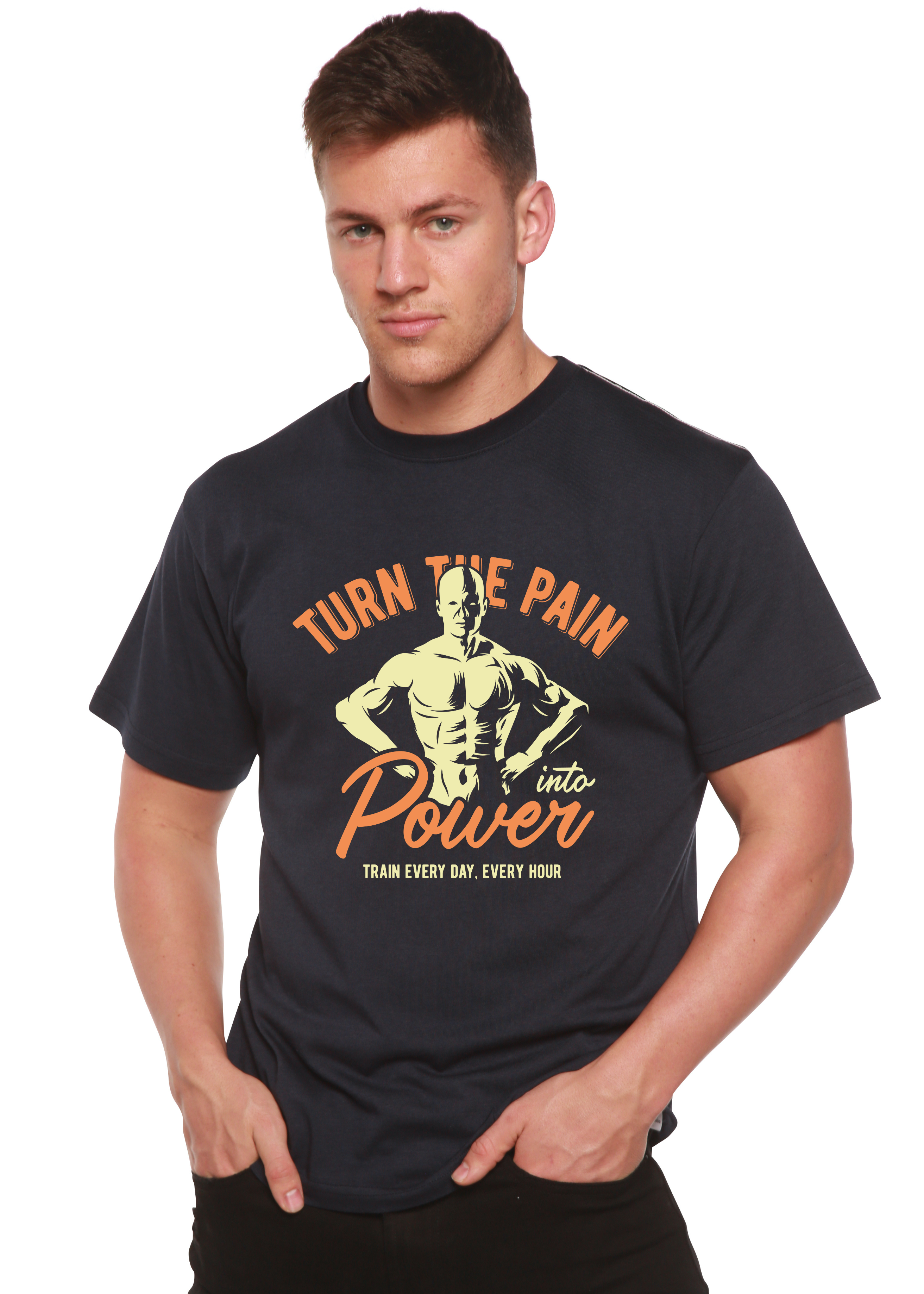 Spun Bamboo Turn The Pain Men's Bamboo Viscose/Organic Cotton Short Sleeve Graphic T-Shirt — detail close-up