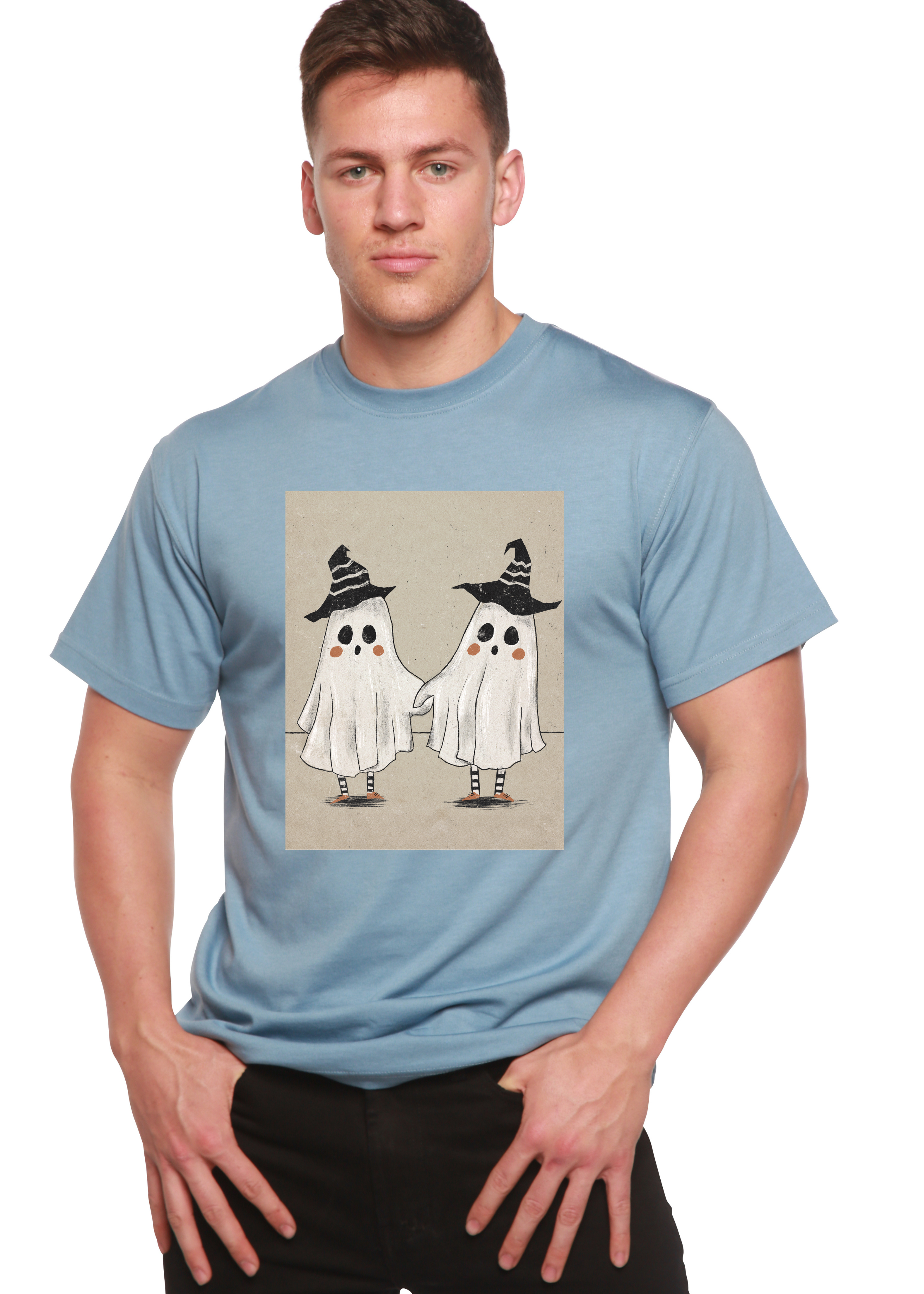 Spun Bamboo Cute Ghost Men's Bamboo Viscose/Organic Cotton Short Sleeve Graphic T-Shirt — alternative angle