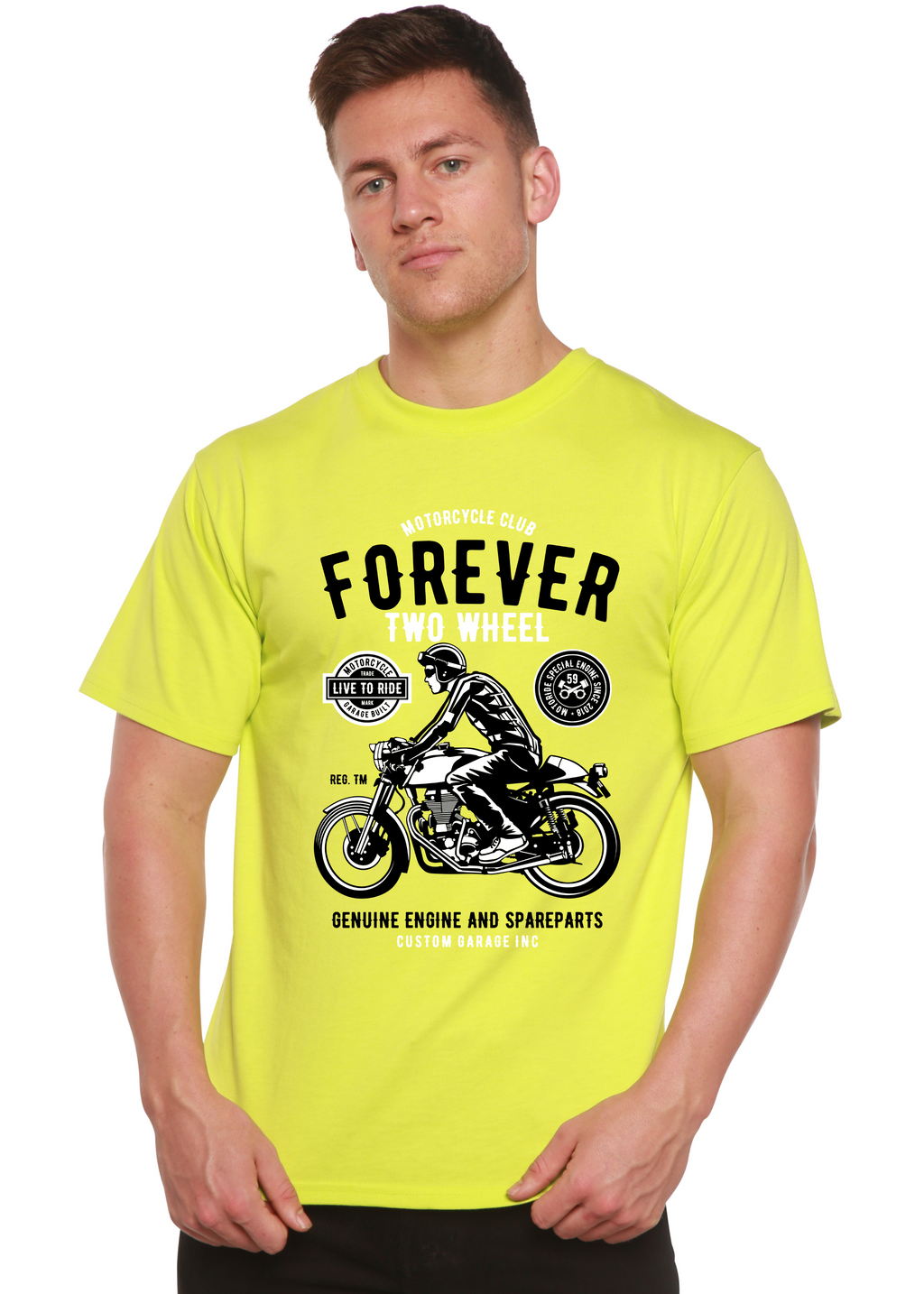 Spun Bamboo Forever Two Wheel Men's Bamboo Viscose/Organic Cotton Short Sleeve Graphic T-Shirt — alternative angle