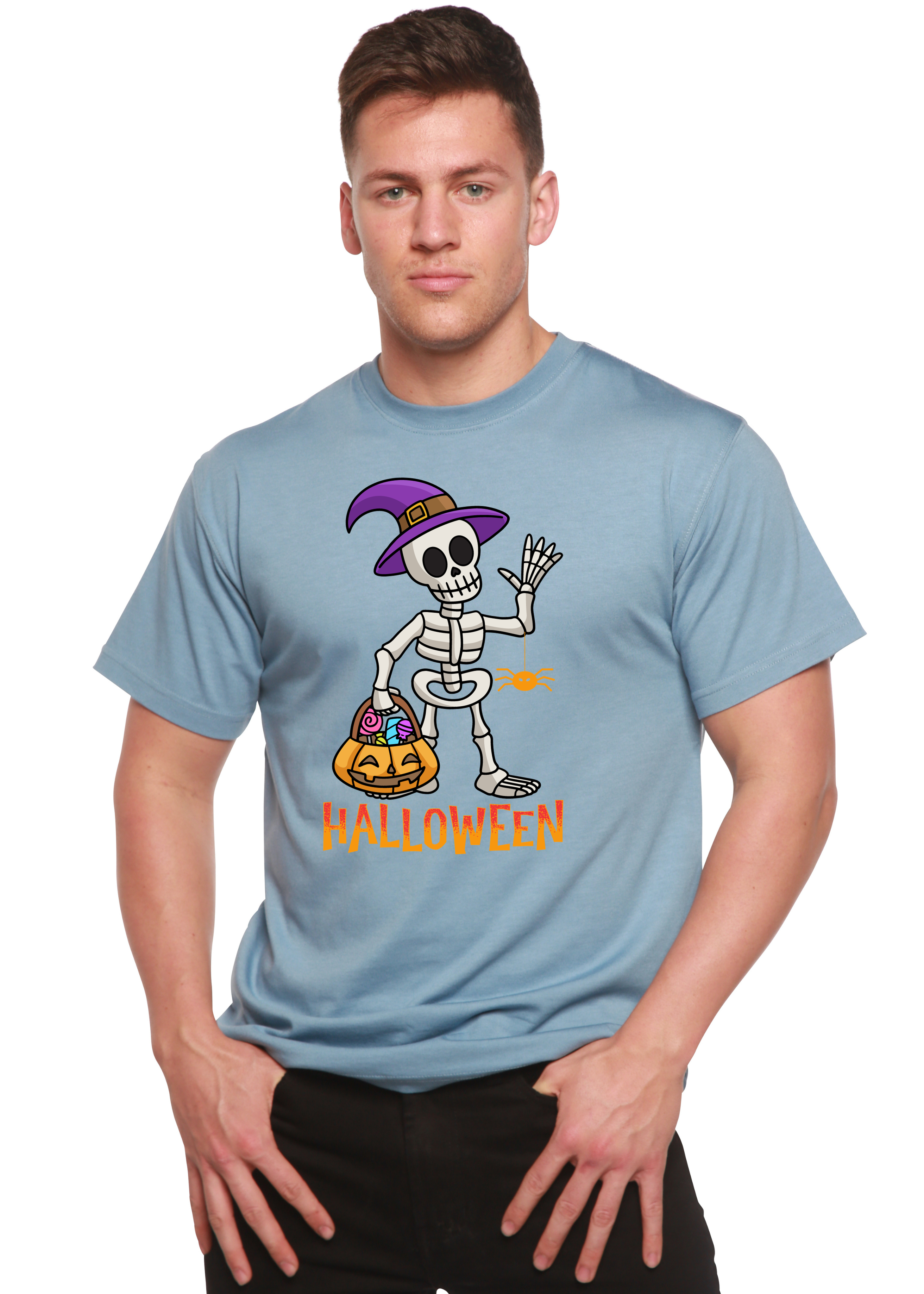 Spun Bamboo Happy Halloween Unisex Bamboo Viscose/Organic Cotton Short Sleeve Graphic T-Shirt — fabric or material detail
