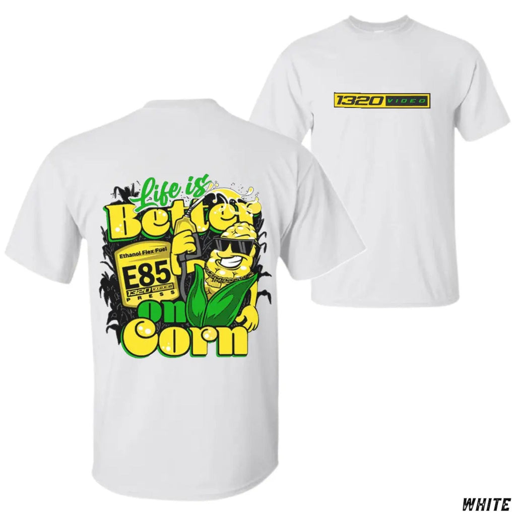 Pasimax 1320 Video "Corn Fuel" T-Shirt - Fun E85 Ethanol Graphic Tee, Street Racing Apparel — alternative angle