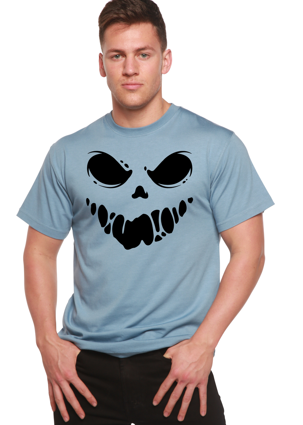 Spun Bamboo Halloween Boo Men's Bamboo Viscose/Organic Cotton Short Sleeve Graphic T-Shirt — in-use photo