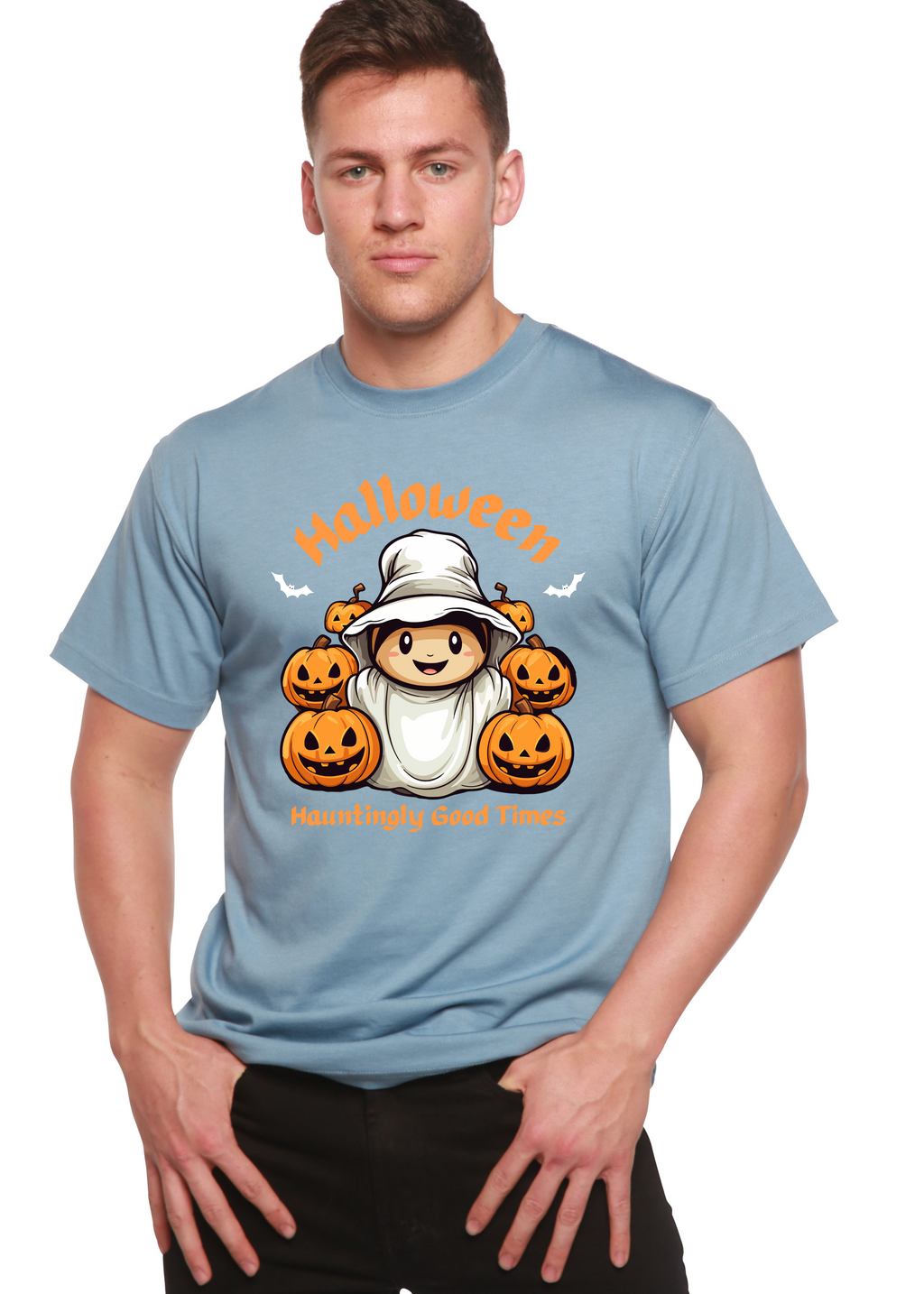 Spun Bamboo Halloween Hauntingly Good Times Day Men's Bamboo Viscose/Organic Cotton Short Sleeve Graphic T-Shirt — size refer