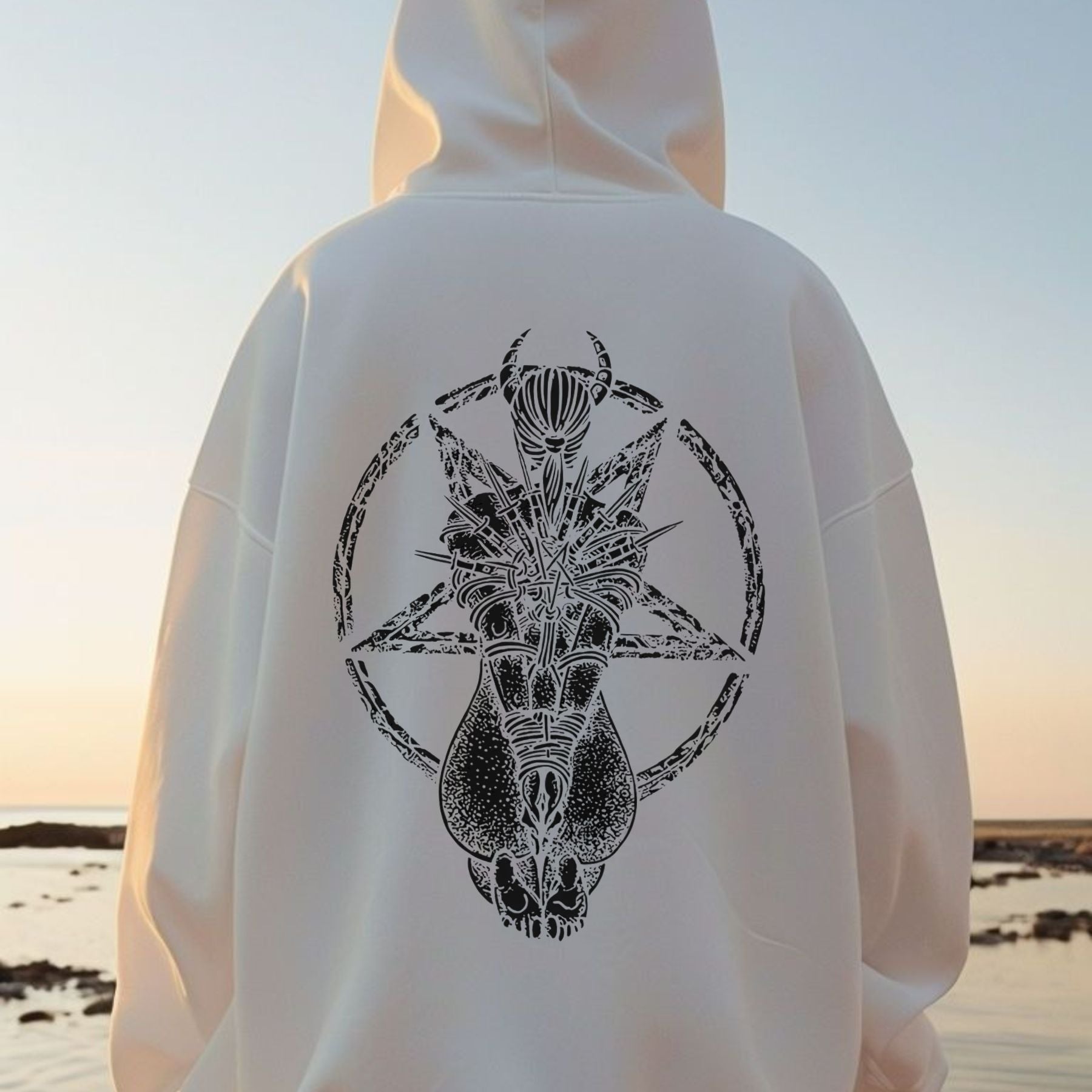 Pasimax Goat Skull Pentagram Occult Hoodie — alternative angle