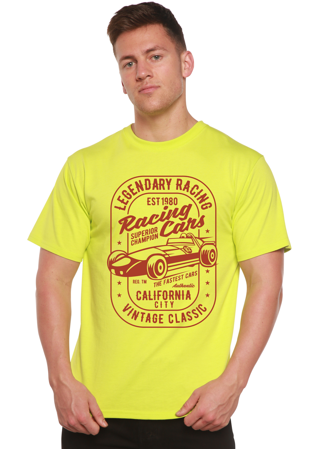 Spun Bamboo Legendary Racing Cars Men's Bamboo Viscose/Organic Cotton Short Sleeve Graphic T-Shirt — main product shot