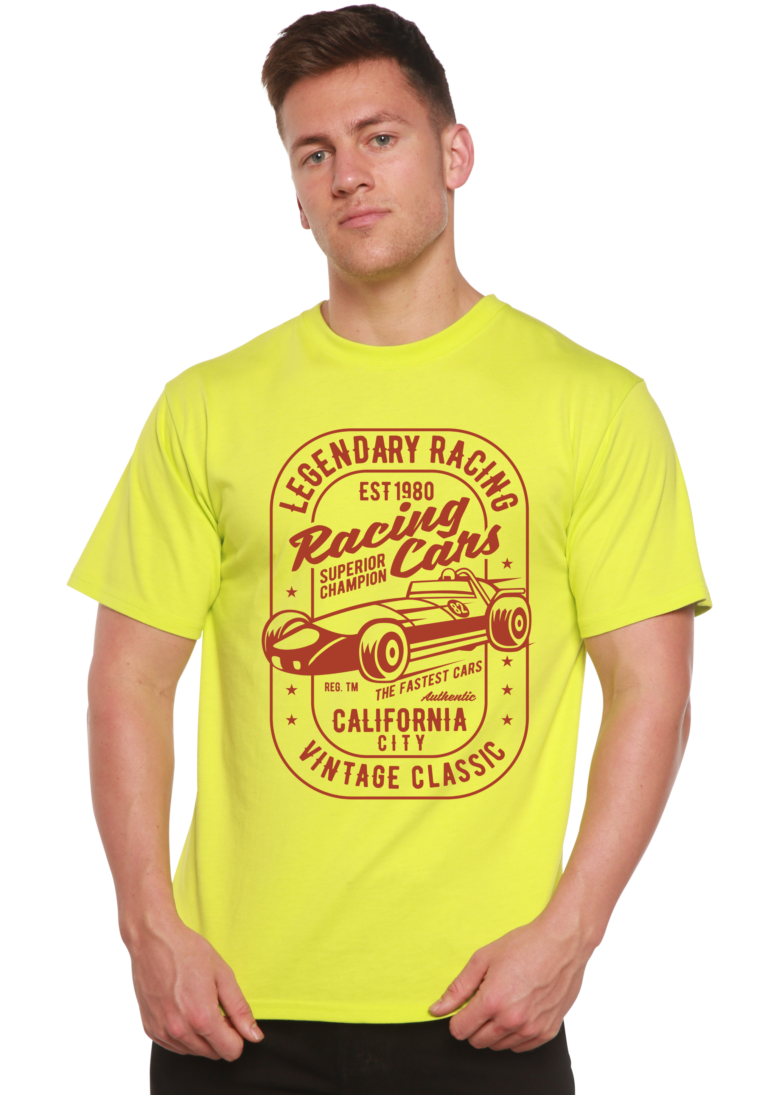 Spun Bamboo Legendary Racing Cars Men's Bamboo Viscose/Organic Cotton Short Sleeve Graphic T-Shirt — main product shot