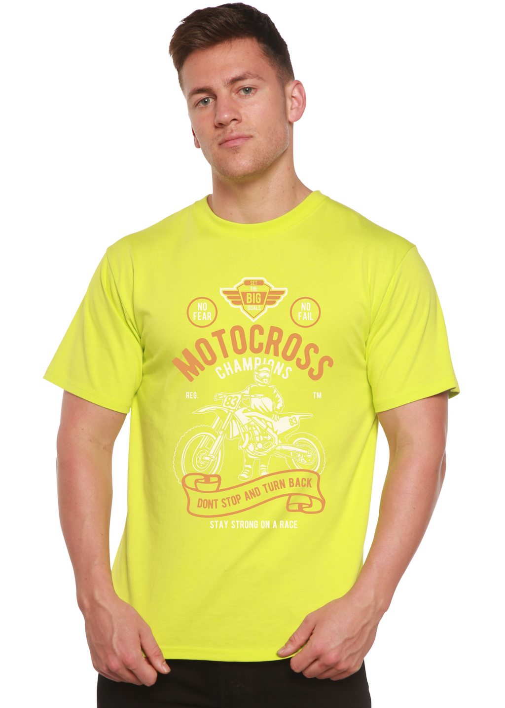 Spun Bamboo Motocross Champions Men's Bamboo Viscose/Organic Cotton Short Sleeve Graphic T-Shirt — in-use photo