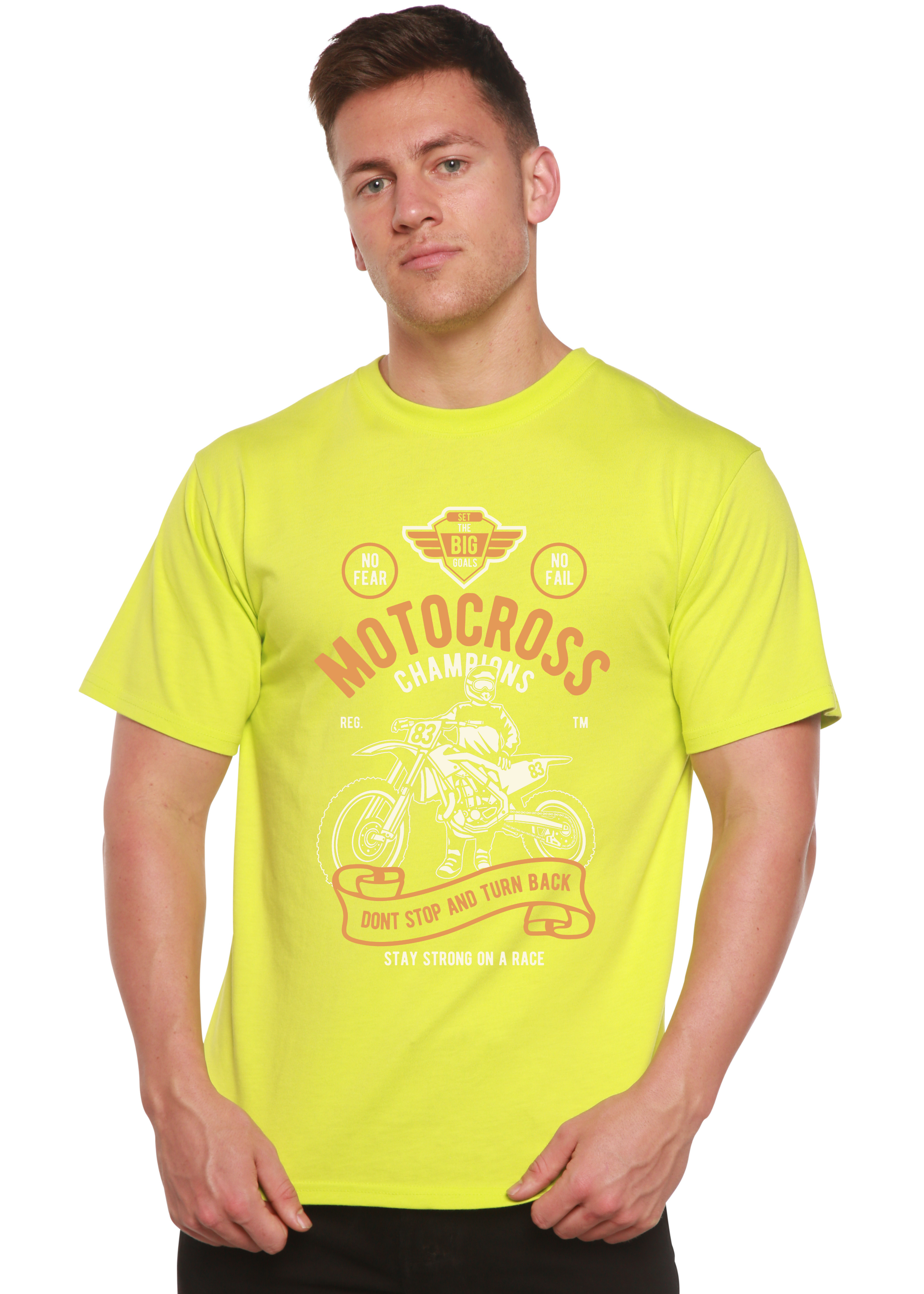 Spun Bamboo Motocross Champions Men's Bamboo Viscose/Organic Cotton Short Sleeve Graphic T-Shirt — in-use photo