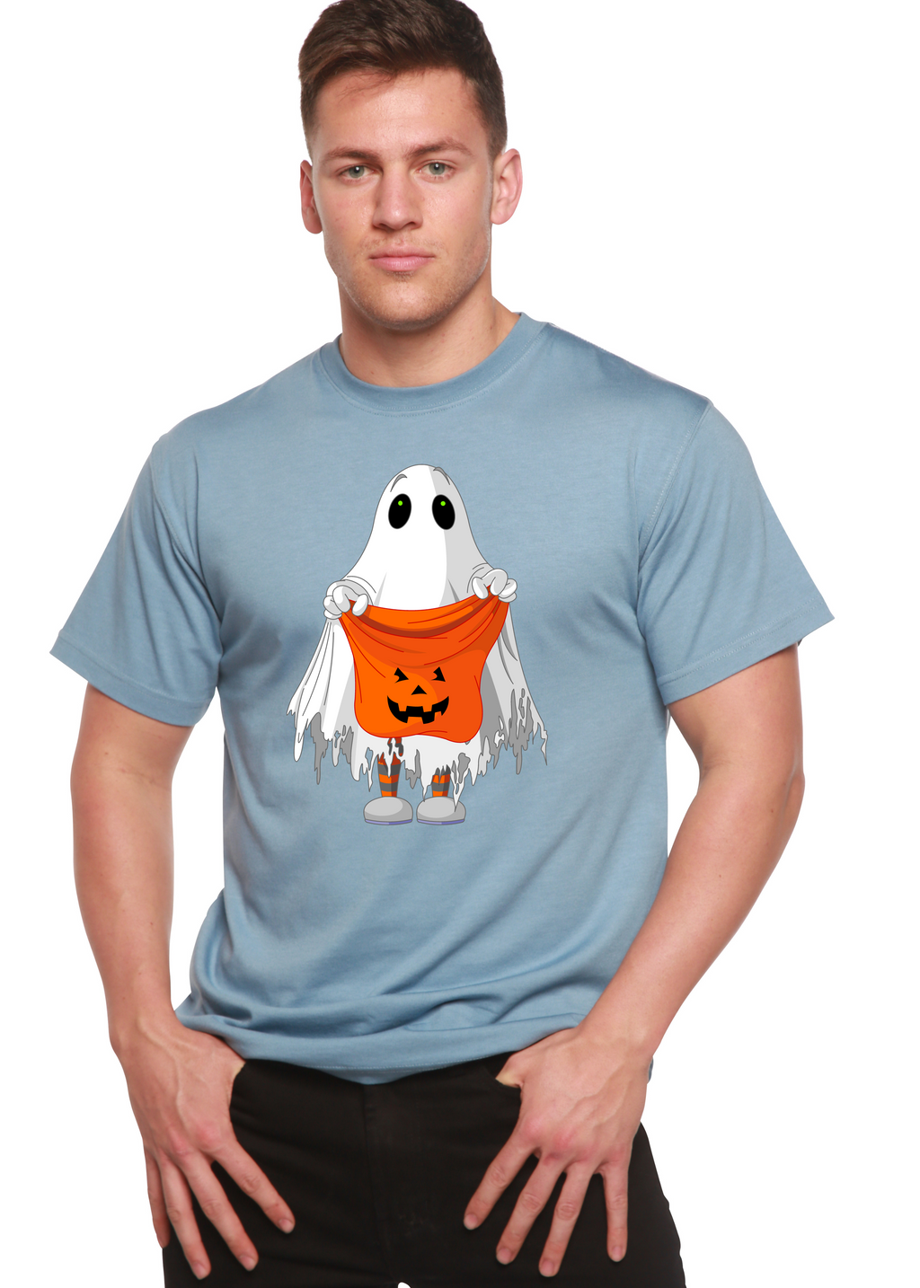Spun Bamboo Boo Halloween Men's Bamboo Viscose/Organic Cotton Short Sleeve Graphic T-Shirt — in-use photo