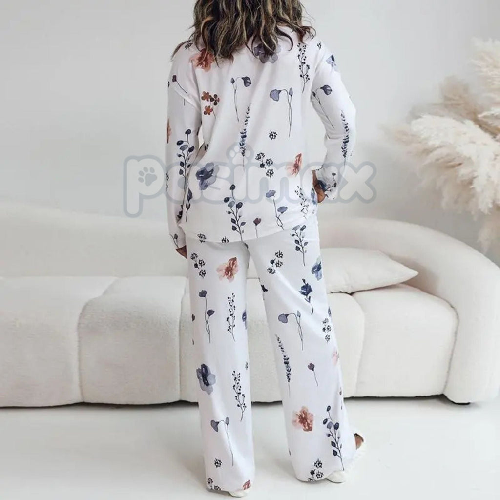 Pasimax ChicMe Women's Floral Print Lounge Set - Long Sleeve Top & Casual Pants with Pockets, Comfortable Home Wear — alterna
