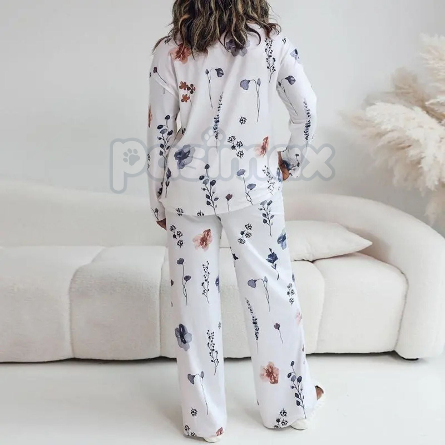Pasimax ChicMe Women's Floral Print Lounge Set - Long Sleeve Top & Casual Pants with Pockets, Comfortable Home Wear — alterna
