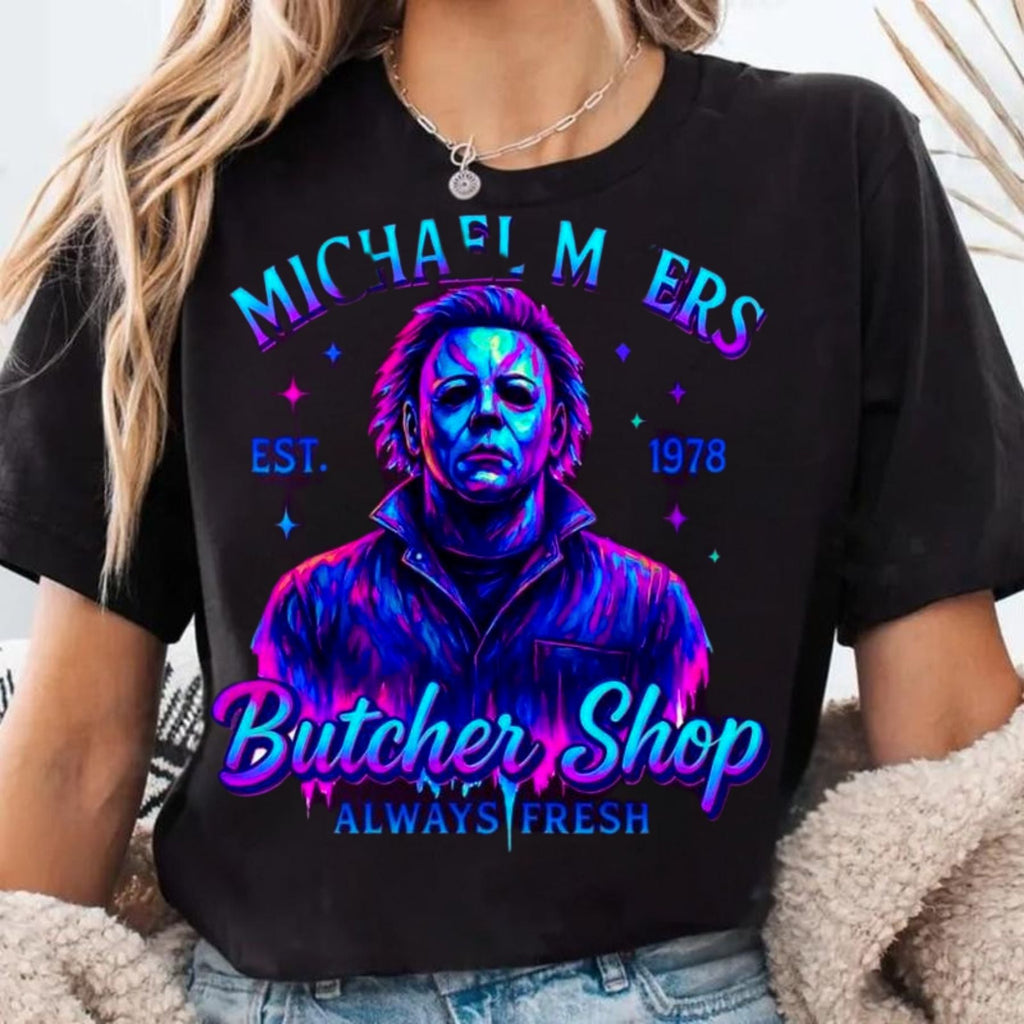 Pasimax Halloween Neon Horror Characters Shirt — alternative angle
