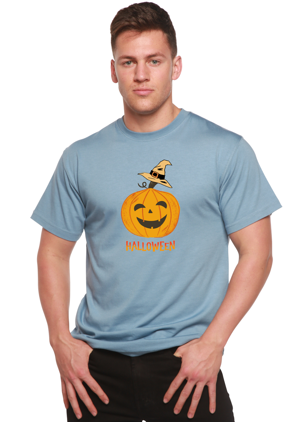 Spun Bamboo Halloween Pumpkin Unisex Bamboo Viscose/Organic Cotton Short Sleeve Graphic T-Shirt — packaging