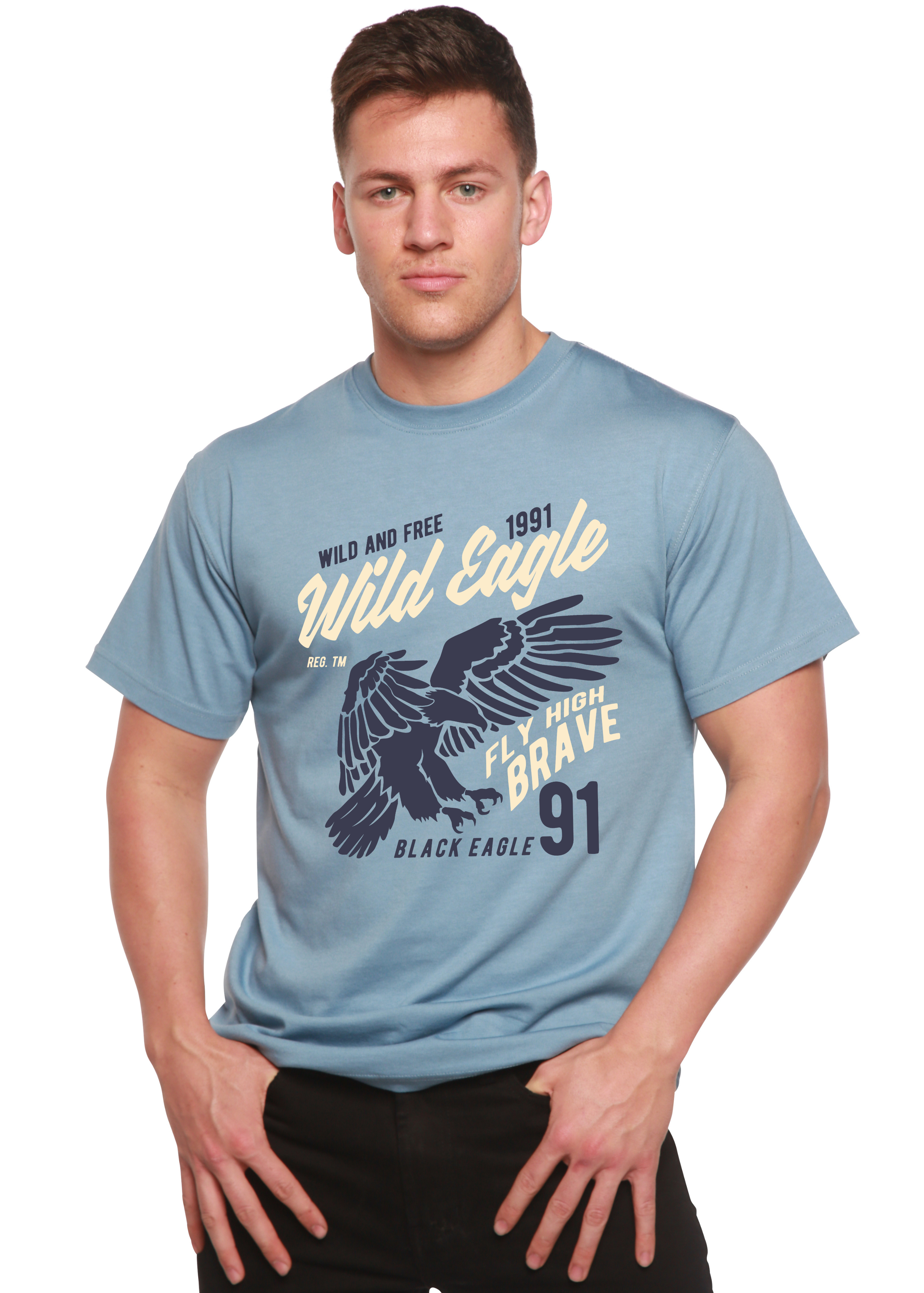 Spun Bamboo Wild Eagle Spun Bamboo® Men's Bamboo Viscose/Organic Cotton Short Sleeve Graphic T-Shirt — detail close-up