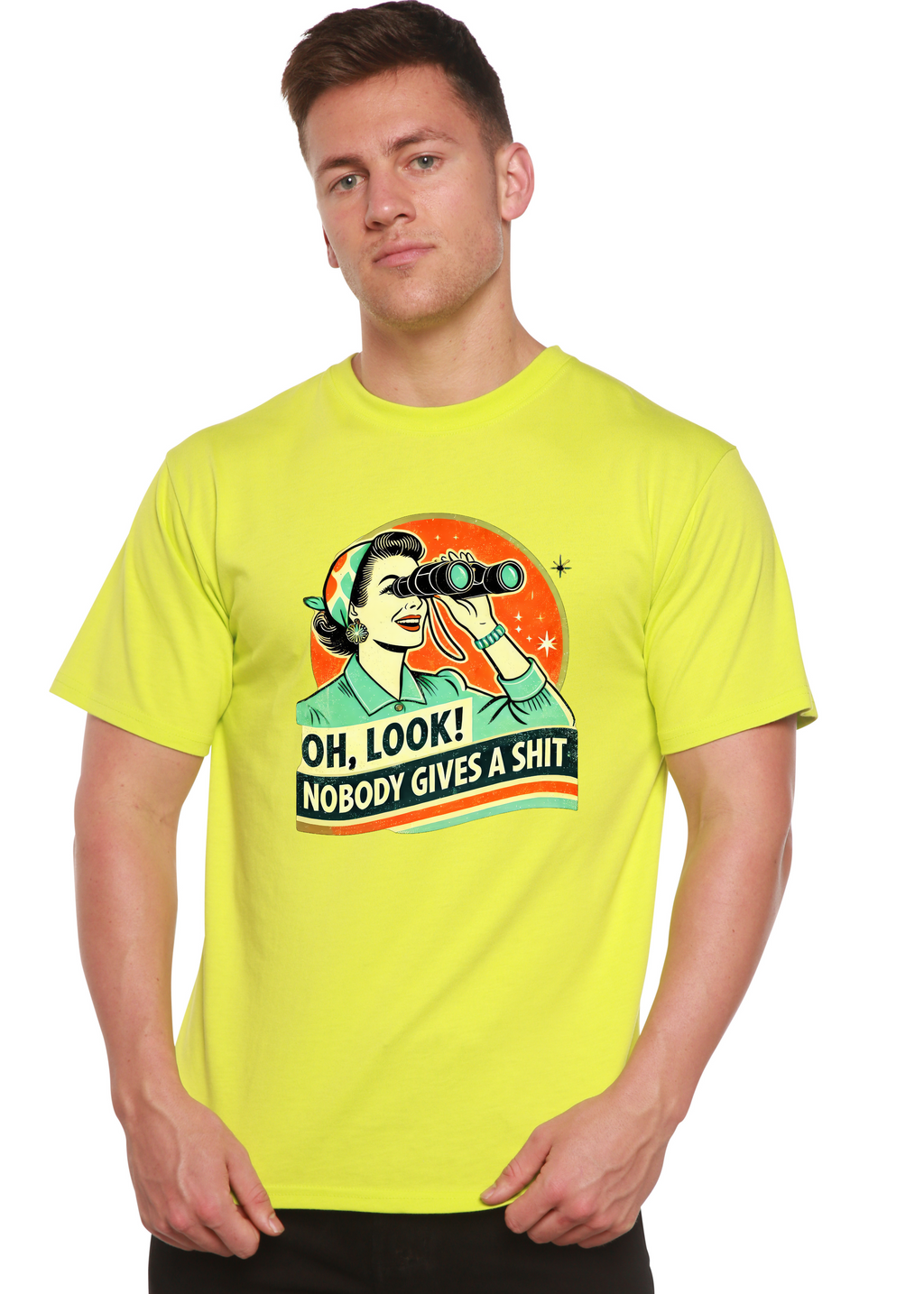 Spun Bamboo Funny Retro Woman Unisex Bamboo/Cotton Graphic T-Shirt — color detail