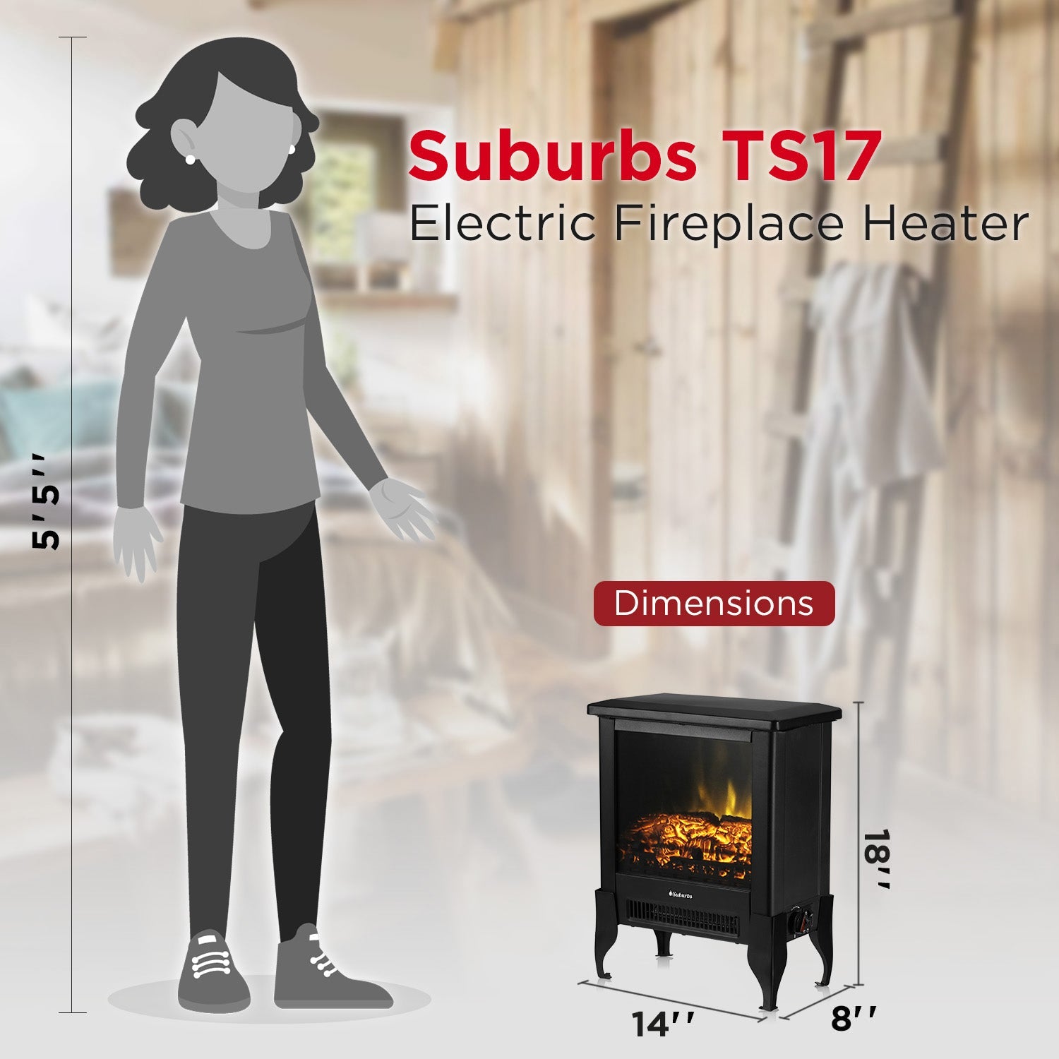 (Open Box) Suburbs TS17 Electric Fireplace Stove – TURBRO, view 5