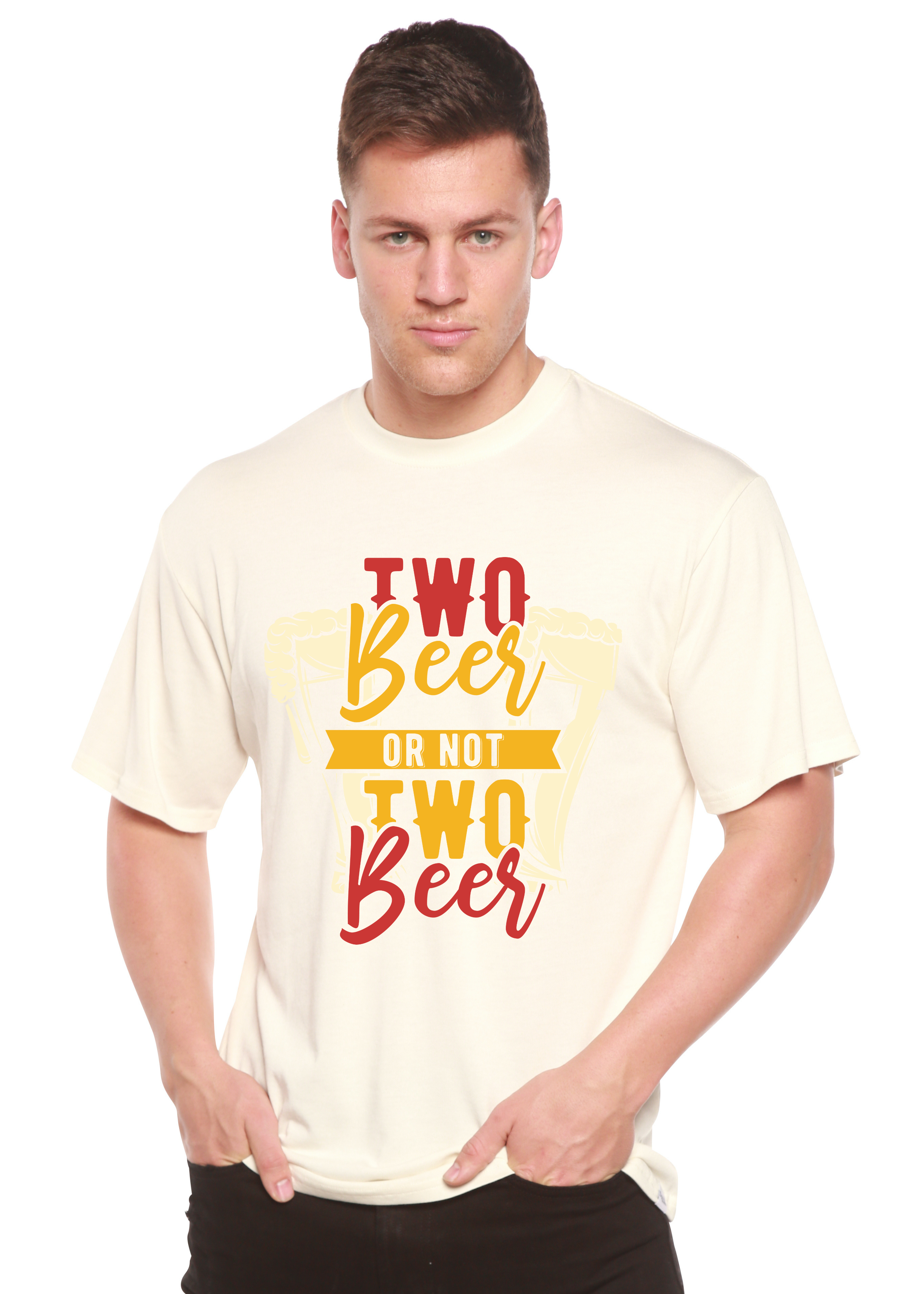 Spun Bamboo Two Beer Men's Bamboo Viscose/Organic Cotton Short Sleeve Graphic T-Shirt — detail close-up