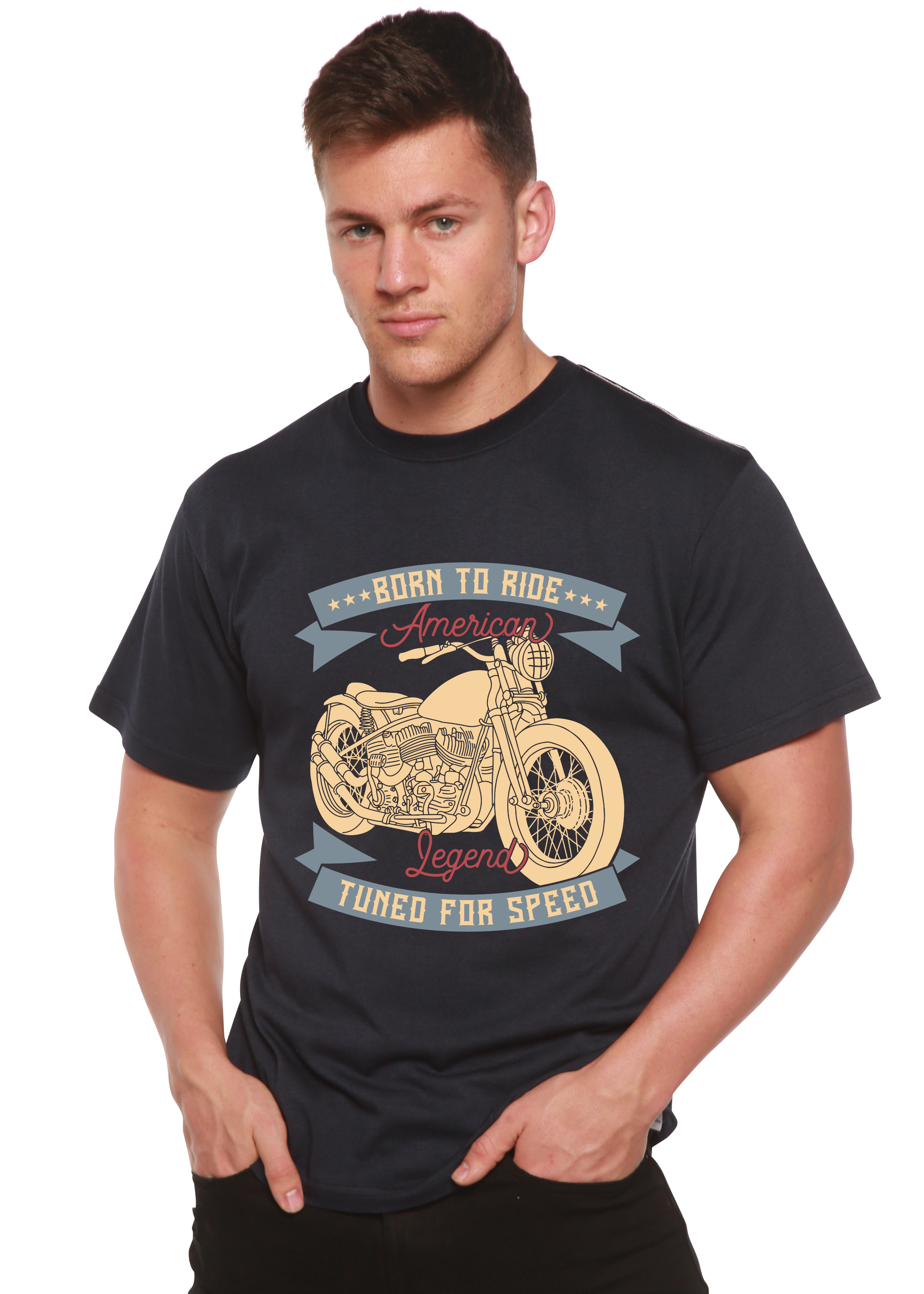Spun Bamboo Born To Ride American Legend Men's Bamboo Viscose/Organic Cotton Short Sleeve Graphic T-Shirt — lifestyle context