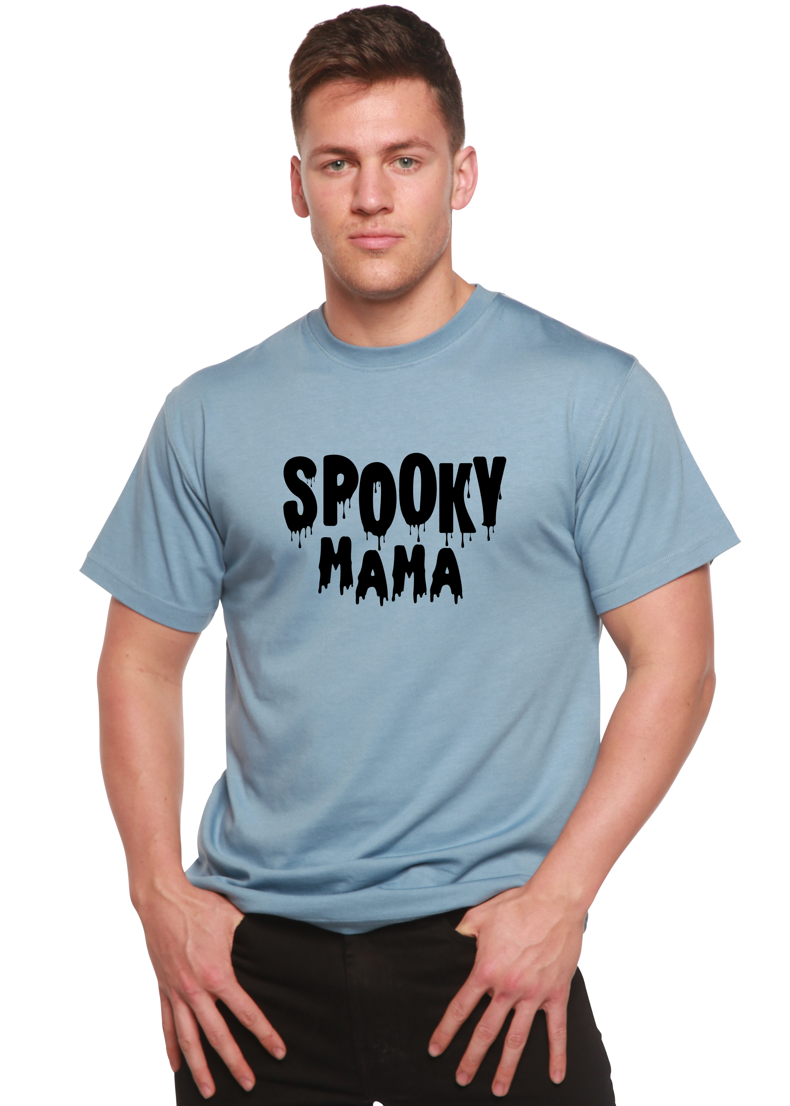 Spun Bamboo Spooky Mama Halloween Men's Bamboo Viscose/Organic Cotton Short Sleeve Graphic T-Shirt — lifestyle context