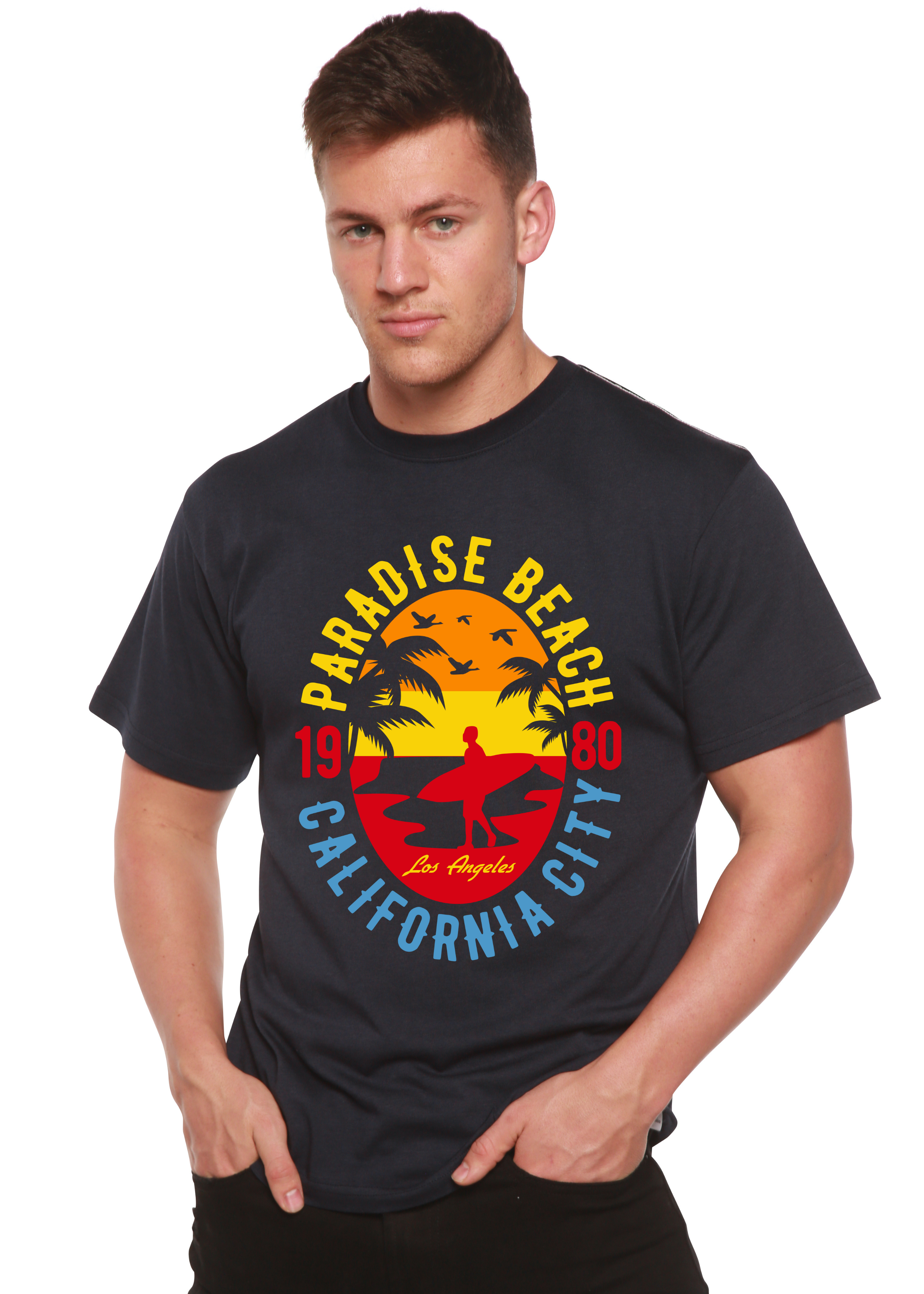 Spun Bamboo Sunshine Paradise Spun Bamboo® Men's Bamboo Viscose/Organic Cotton Short Sleeve Graphic T-Shirt — side view
