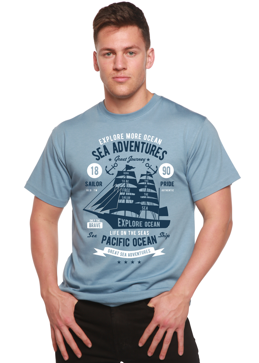 Spun Bamboo Sea Adventures Spun Bamboo® Men's Bamboo Viscose/Organic Cotton Short Sleeve Graphic T-Shirt — detail close-up