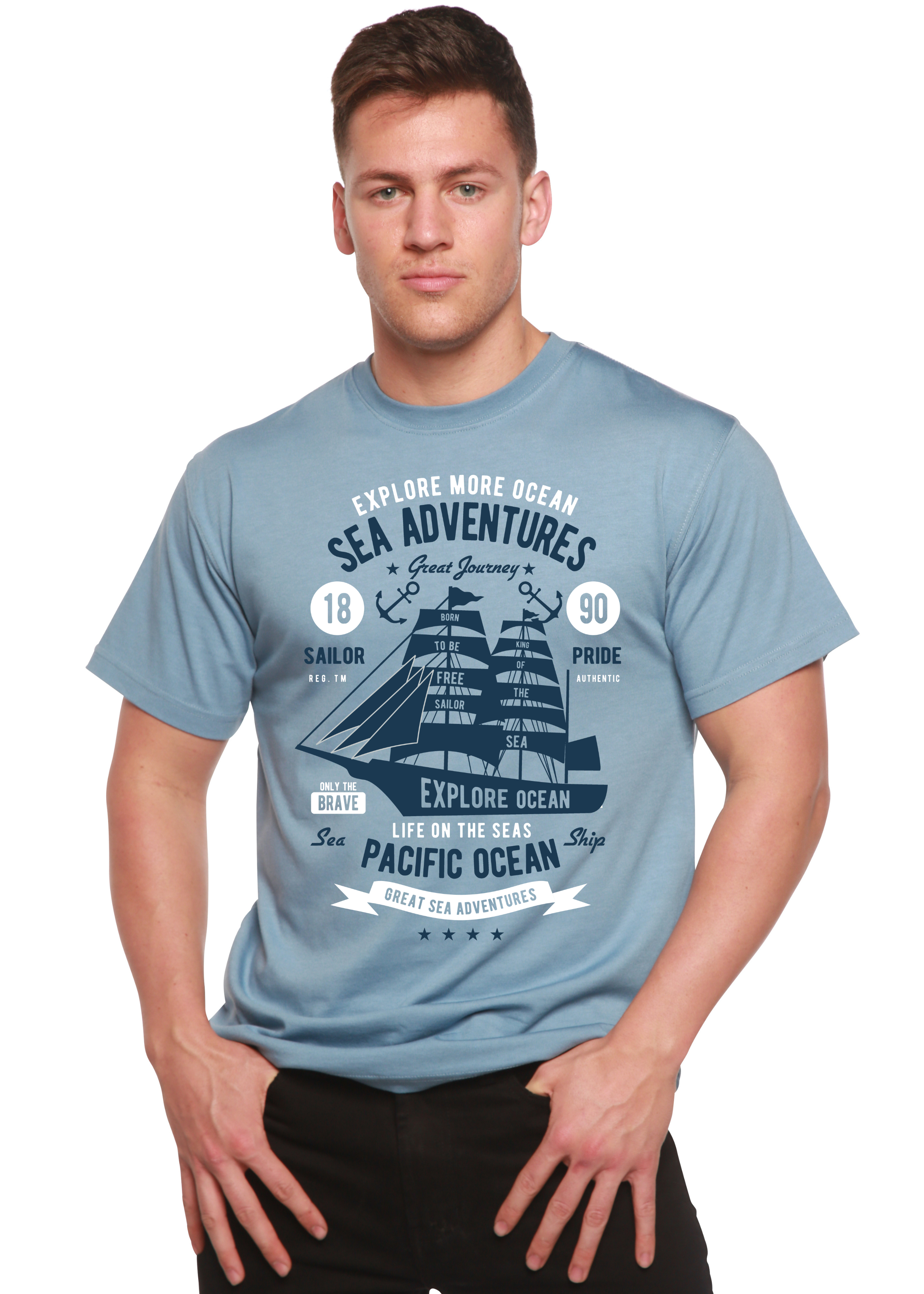 Spun Bamboo Sea Adventures Spun Bamboo® Men's Bamboo Viscose/Organic Cotton Short Sleeve Graphic T-Shirt — detail close-up