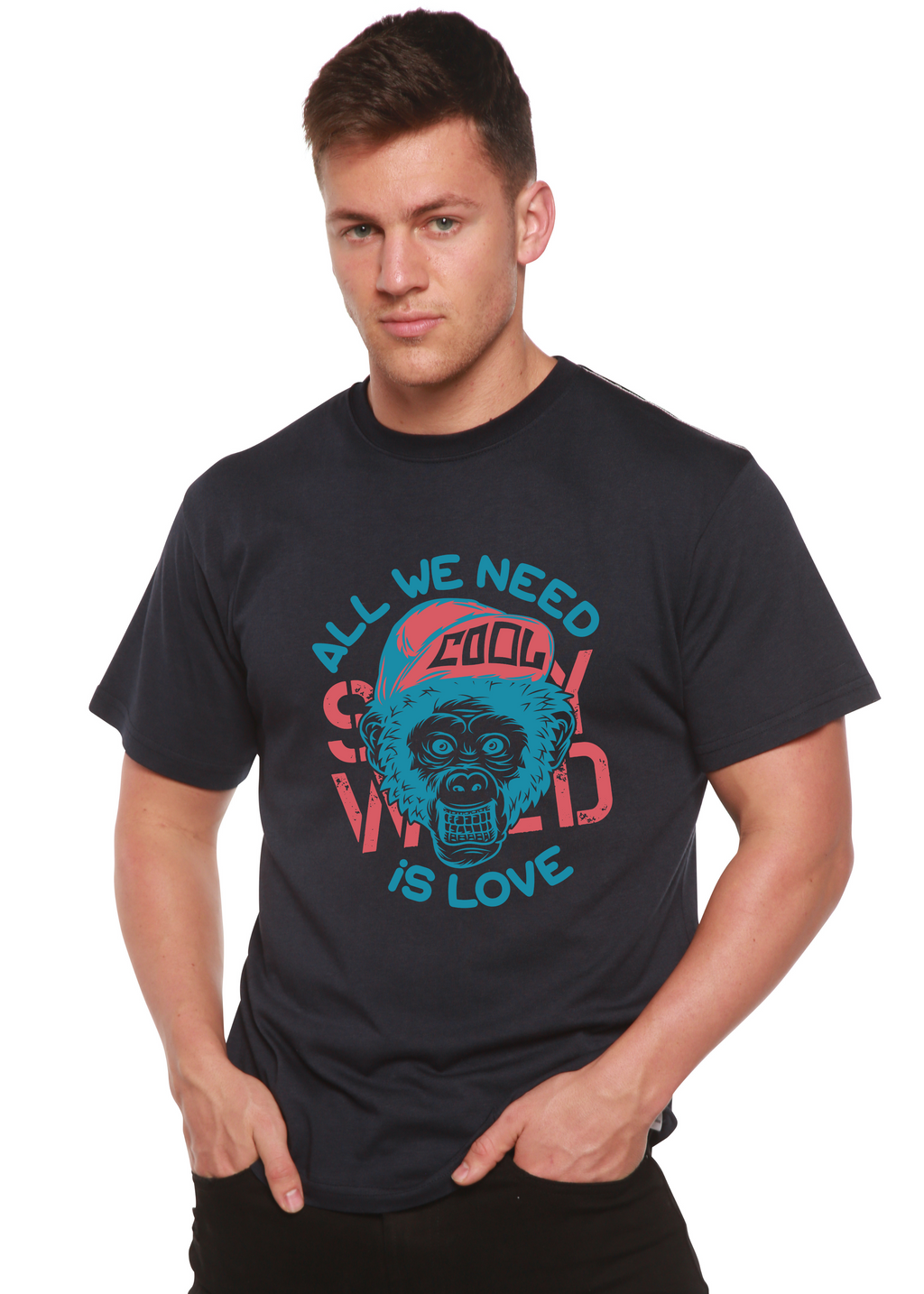 Spun Bamboo All We Need is Love Men's Bamboo Viscose/Organic Cotton Short Sleeve Graphic T-Shirt — side view