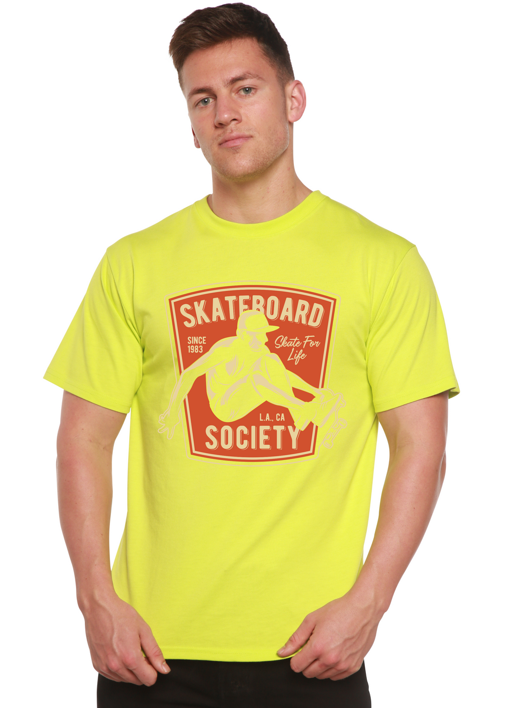 Spun Bamboo Skateboard Society Men's Bamboo Viscose/Organic Cotton Short Sleeve Graphic T-Shirt — size reference