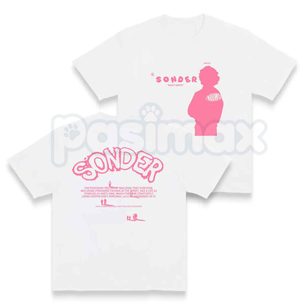 Bold Pink Sonder Lettering Geometric Print Rap Shirt – Modern Streetwear Graphic Tee, Minimalist Aesthetic Urban Unisex Hip Hop Fashion Shirt