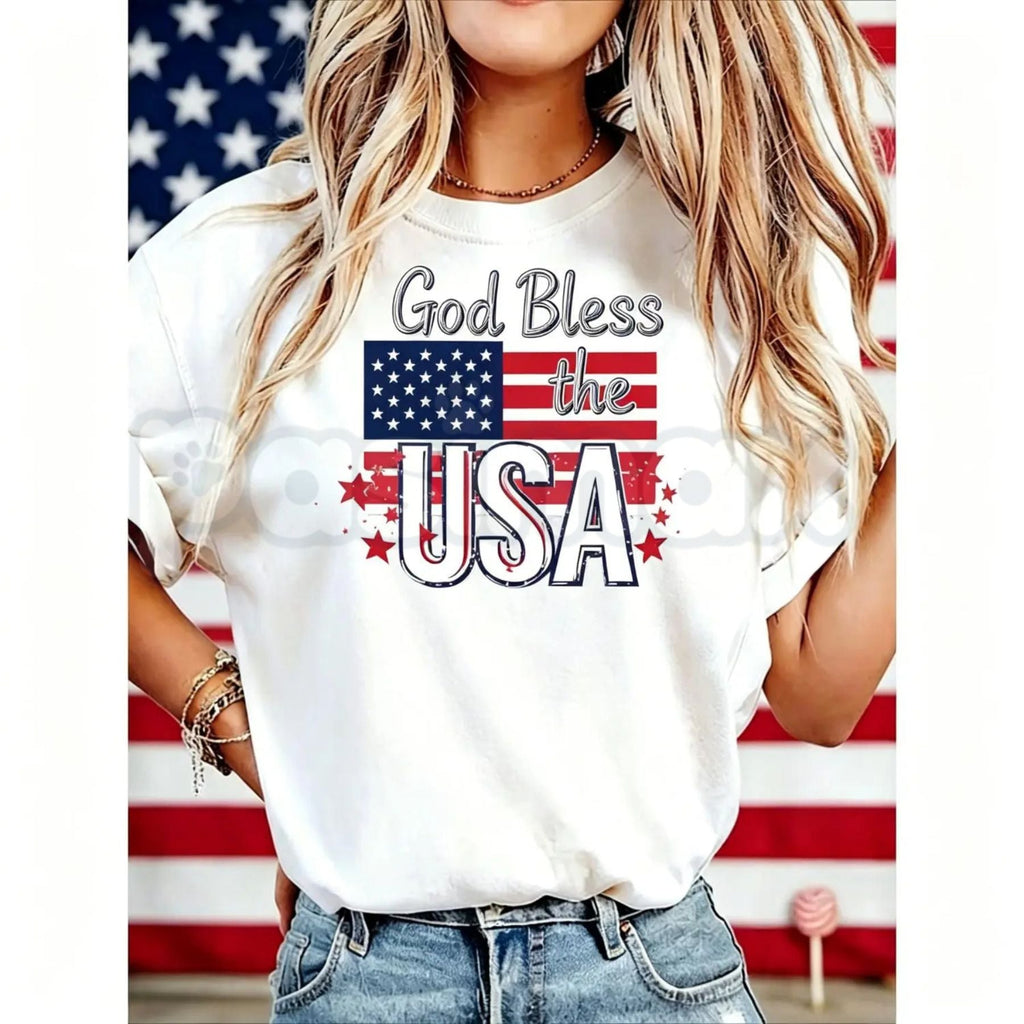Women's "God Bless America" T-Shirt – USA 250th Anniversary Commemorative Tee, Remastered Heavy Cotton Semiquincentennial Top, Soft Lived-In Patriotic Heritage Shirt, Made in USA