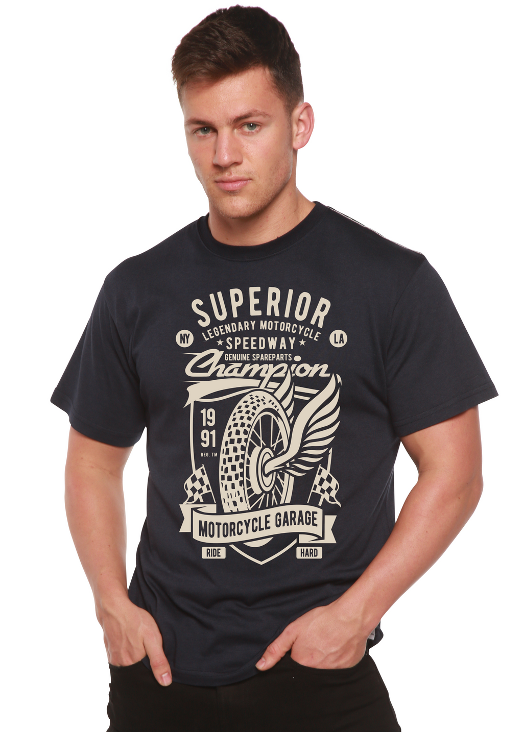 Spun Bamboo Superior Motorcycle Spun Bamboo® Men's Bamboo Viscose/Organic Cotton Short Sleeve Graphic T-Shirt — lifestyle con