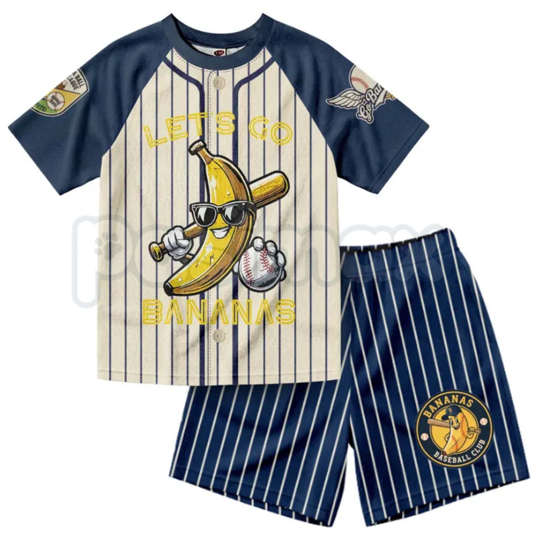 Dabbing Banana Retro American Flag Baseball Jersey Set – Toddler Athletic Mesh Outfit