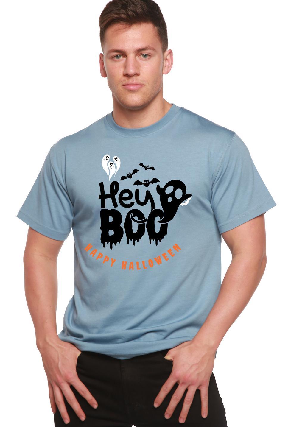 Spun Bamboo Hey Boo Men's Bamboo Viscose/Organic Cotton Short Sleeve Graphic T-Shirt — in-use photo