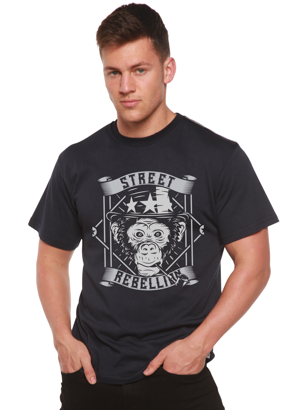 Spun Bamboo Street Men's Bamboo Viscose/Organic Cotton Short Sleeve Graphic T-Shirt — detail close-up